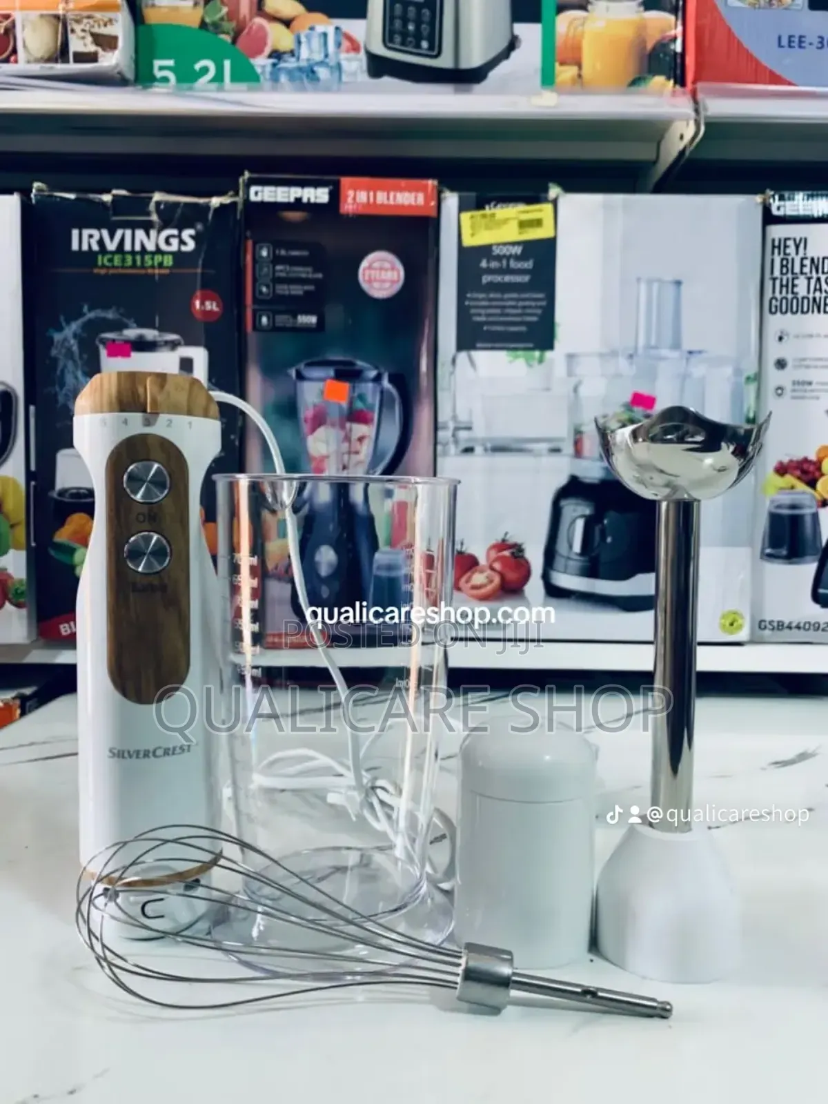 Hand Blender Set (3 in 1) - (White) With Wood-Effect Details
