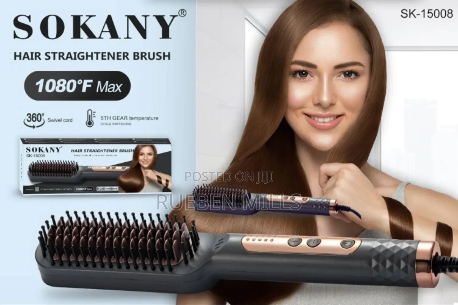 Professional Black Sokany SK-15008 Hair Straightener Brush