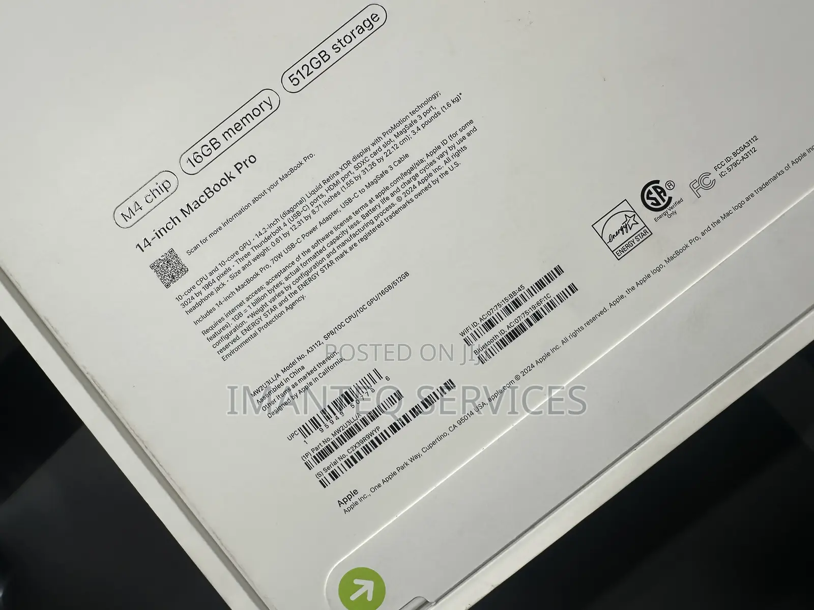 New Laptop Apple MacBook Pro 2024 M4 14-Inch 16GB Apple M4 SSD 512GB