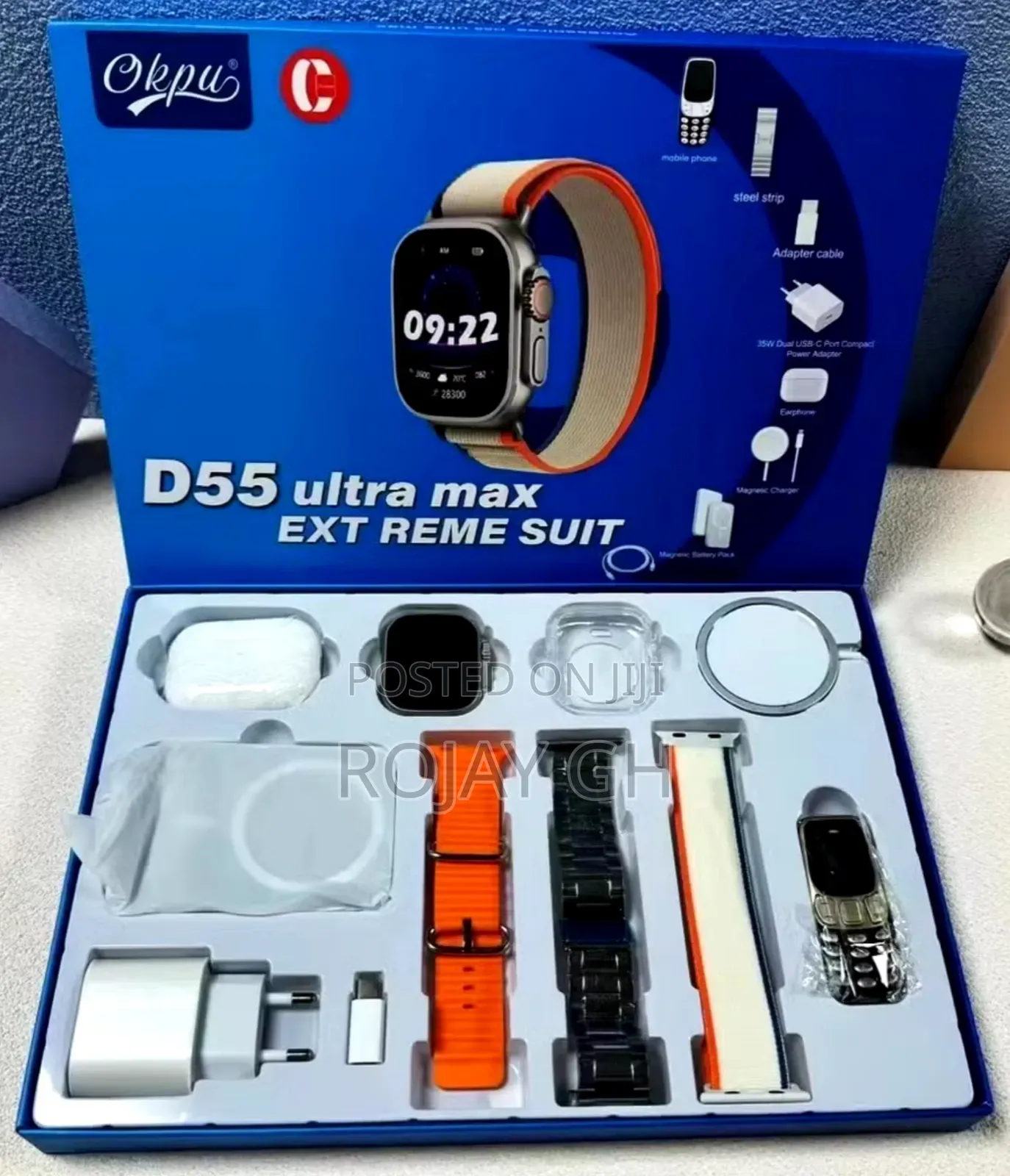 Ultra D55 Smartwatch + Mini Phone + Airpod + Magsafe- Orange