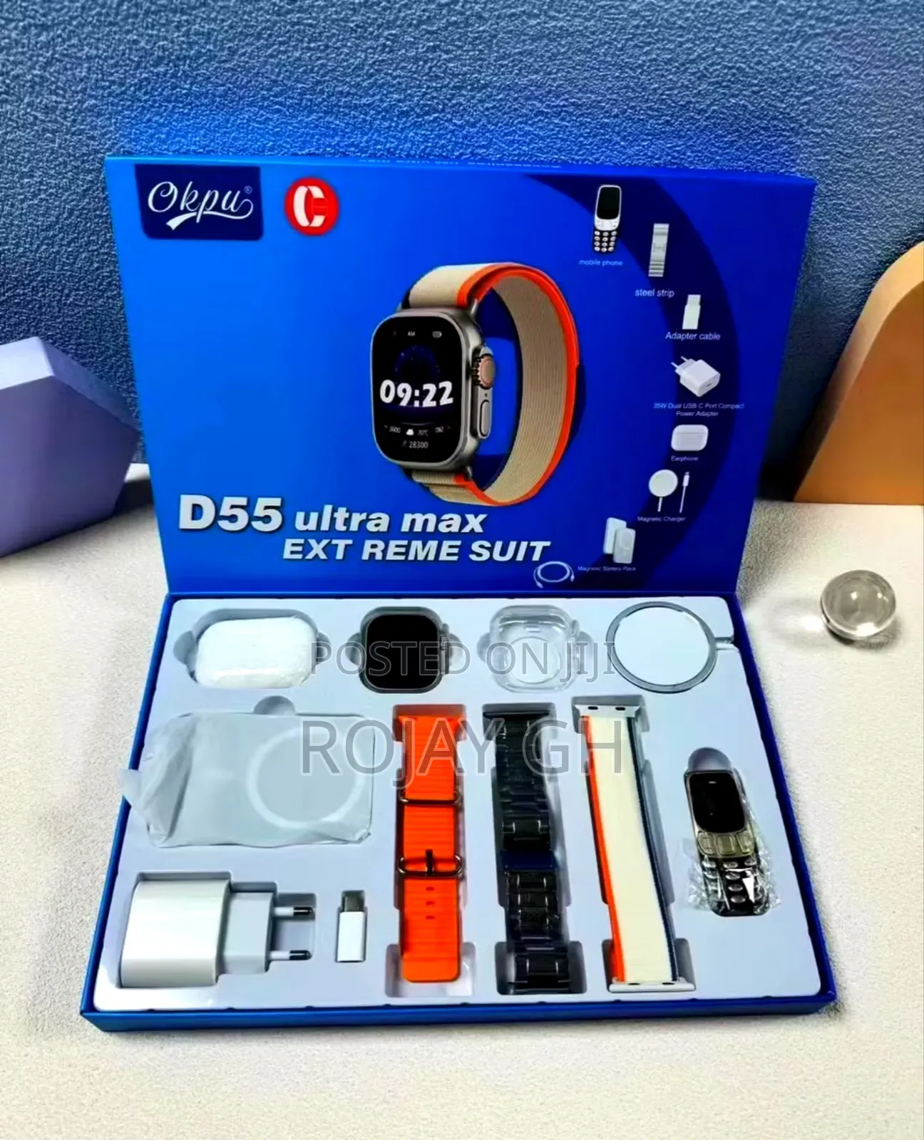 Ultra D55 Smartwatch + Mini Phone + Airpod + Magsafe- Orange
