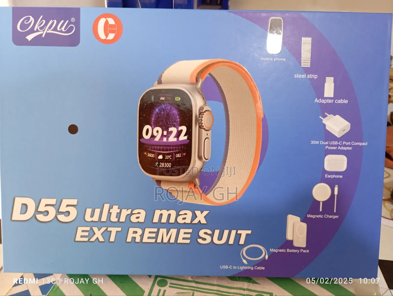 Ultra D55 Smartwatch + Mini Phone + Airpod + Magsafe- Orange