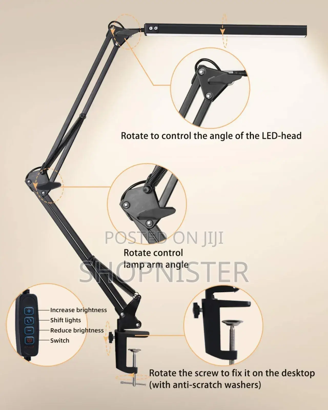 Led Desk Lamp With Clamp, Dimmable, Eye-Caring -10 Brightnes
