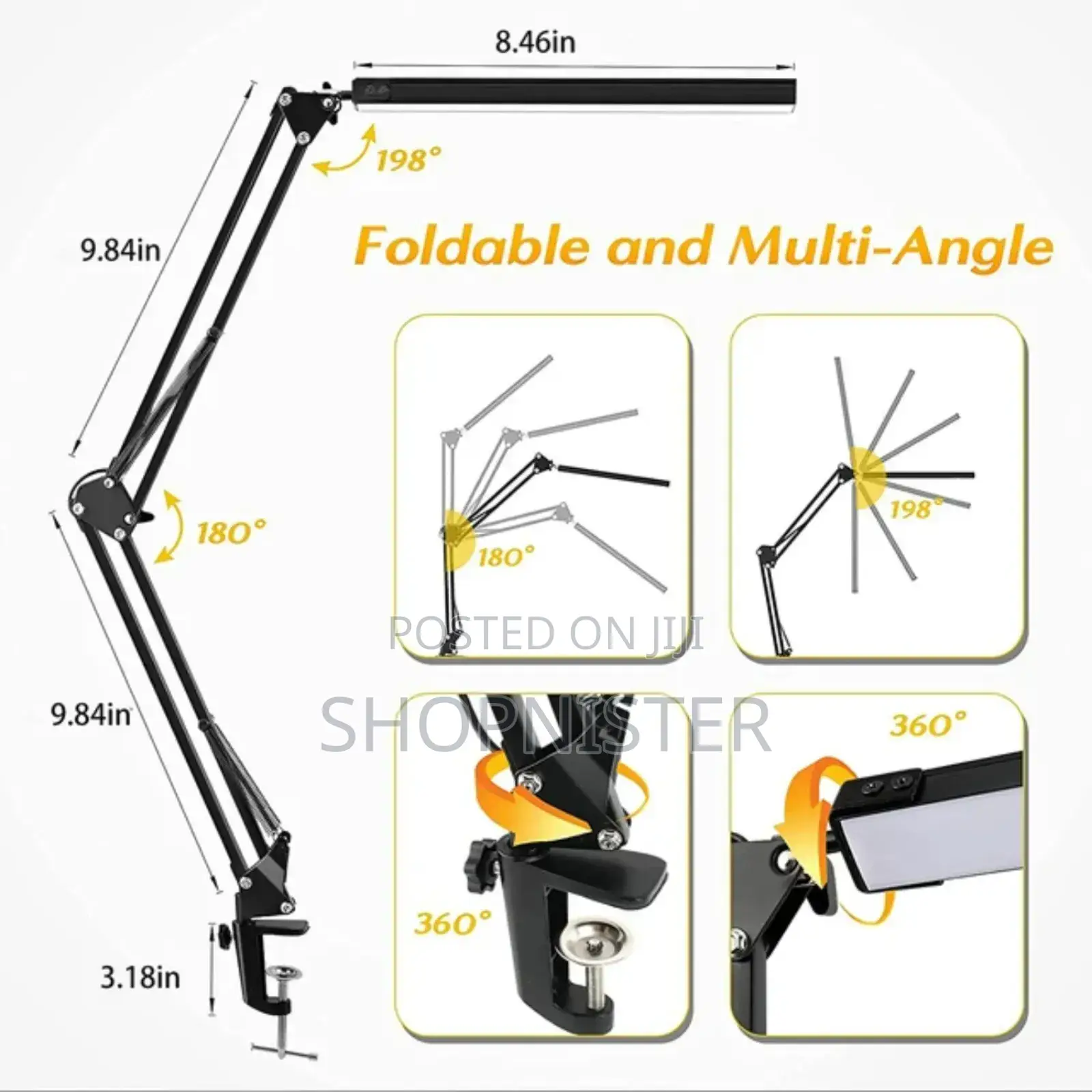 Led Desk Lamp With Clamp, Dimmable, Eye-Caring -10 Brightnes