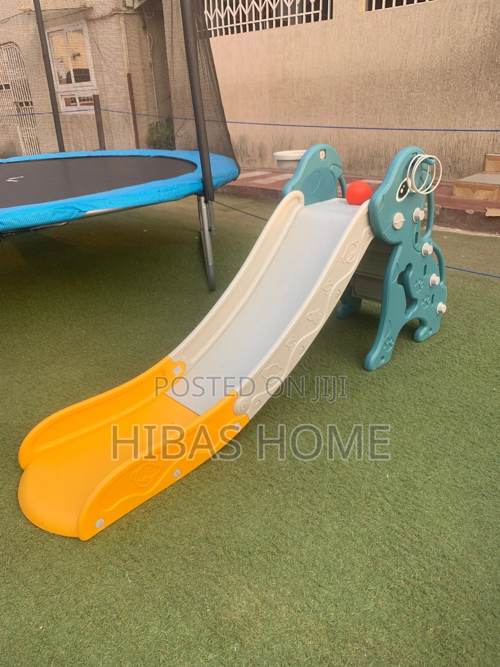 Kids Puppy Slide With Basket Ball Hoop Foldable (174x80x45cm