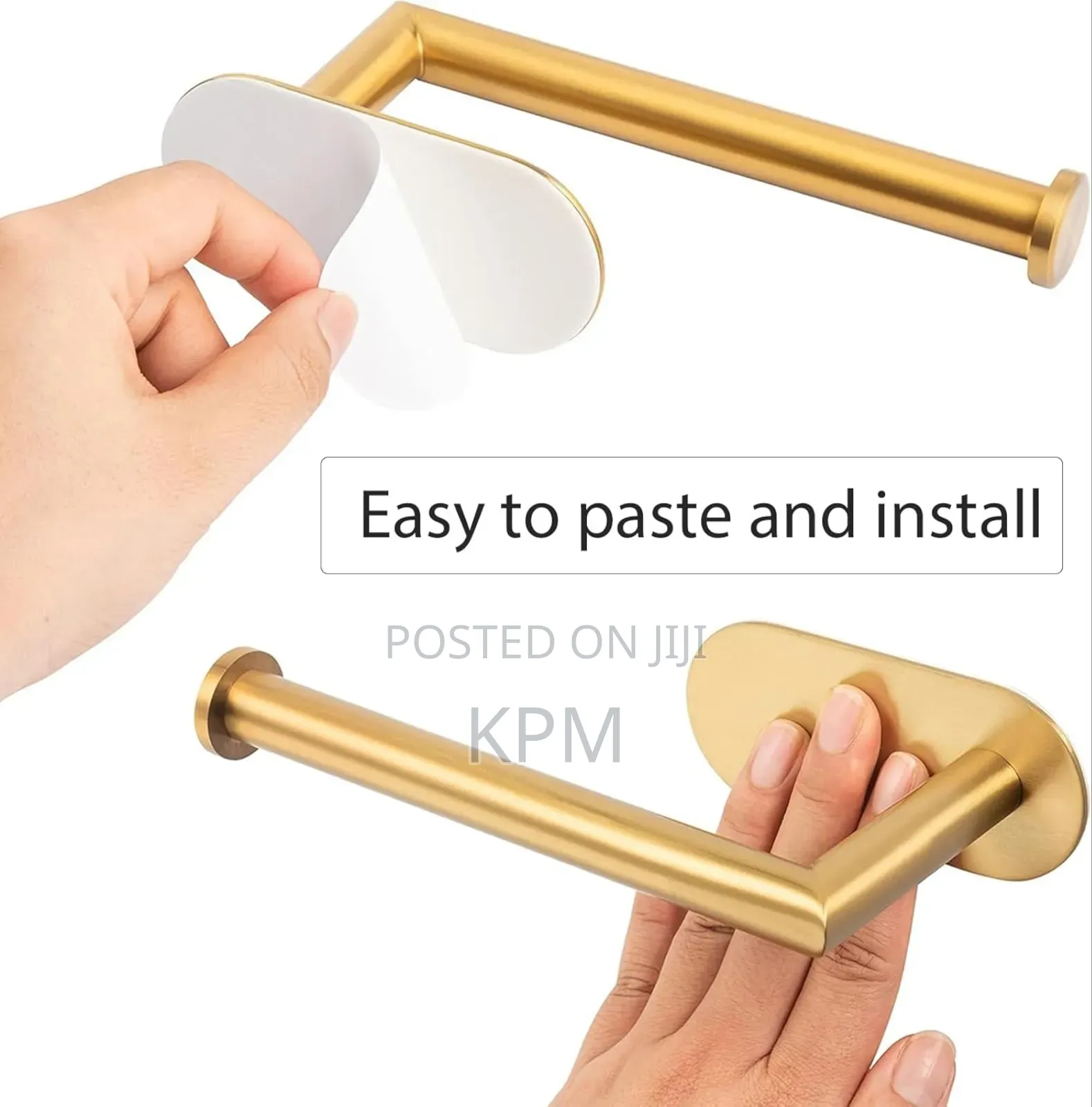 No Drill Adhesive Toilet Roll Holder Gold Color