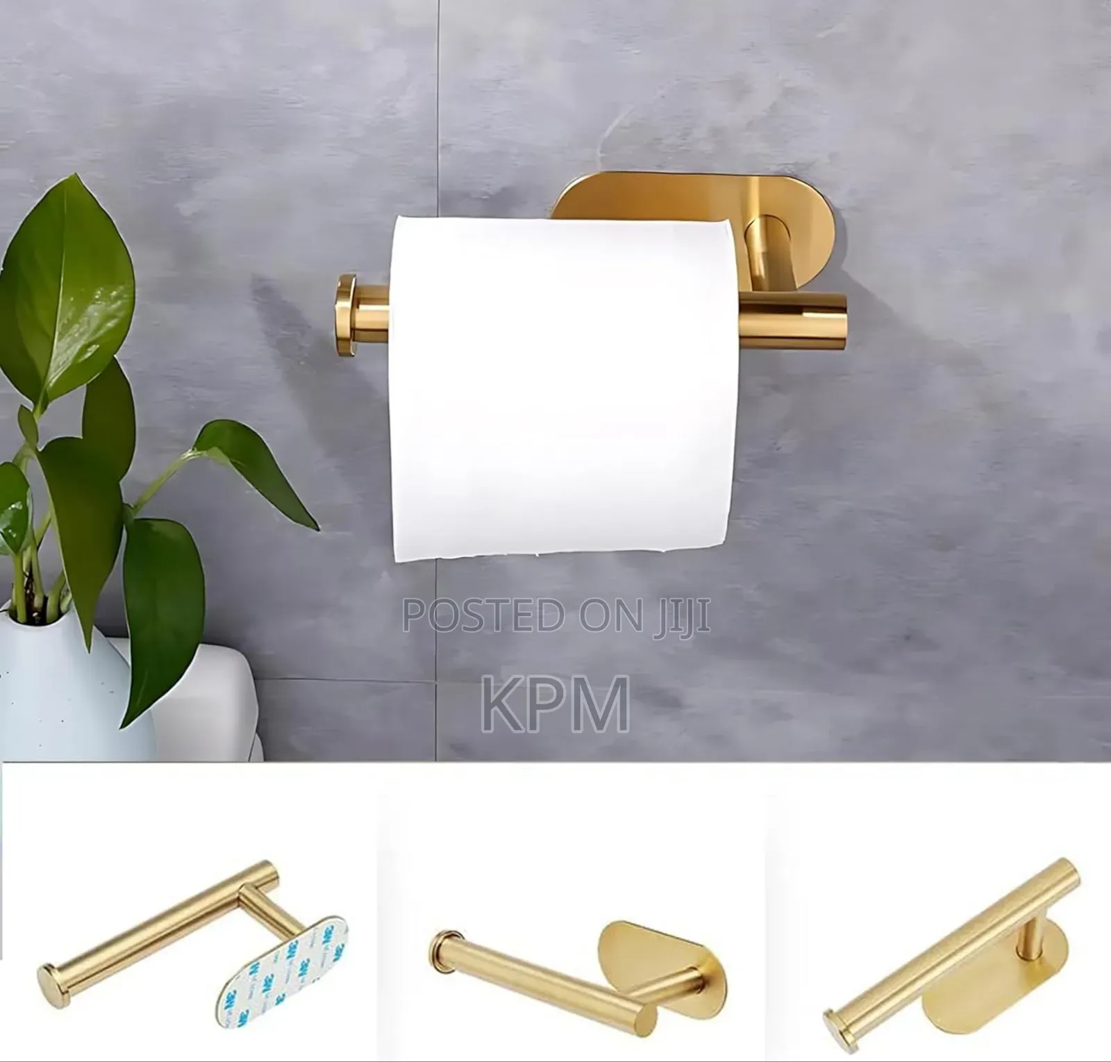 No Drill Adhesive Toilet Roll Holder Gold Color