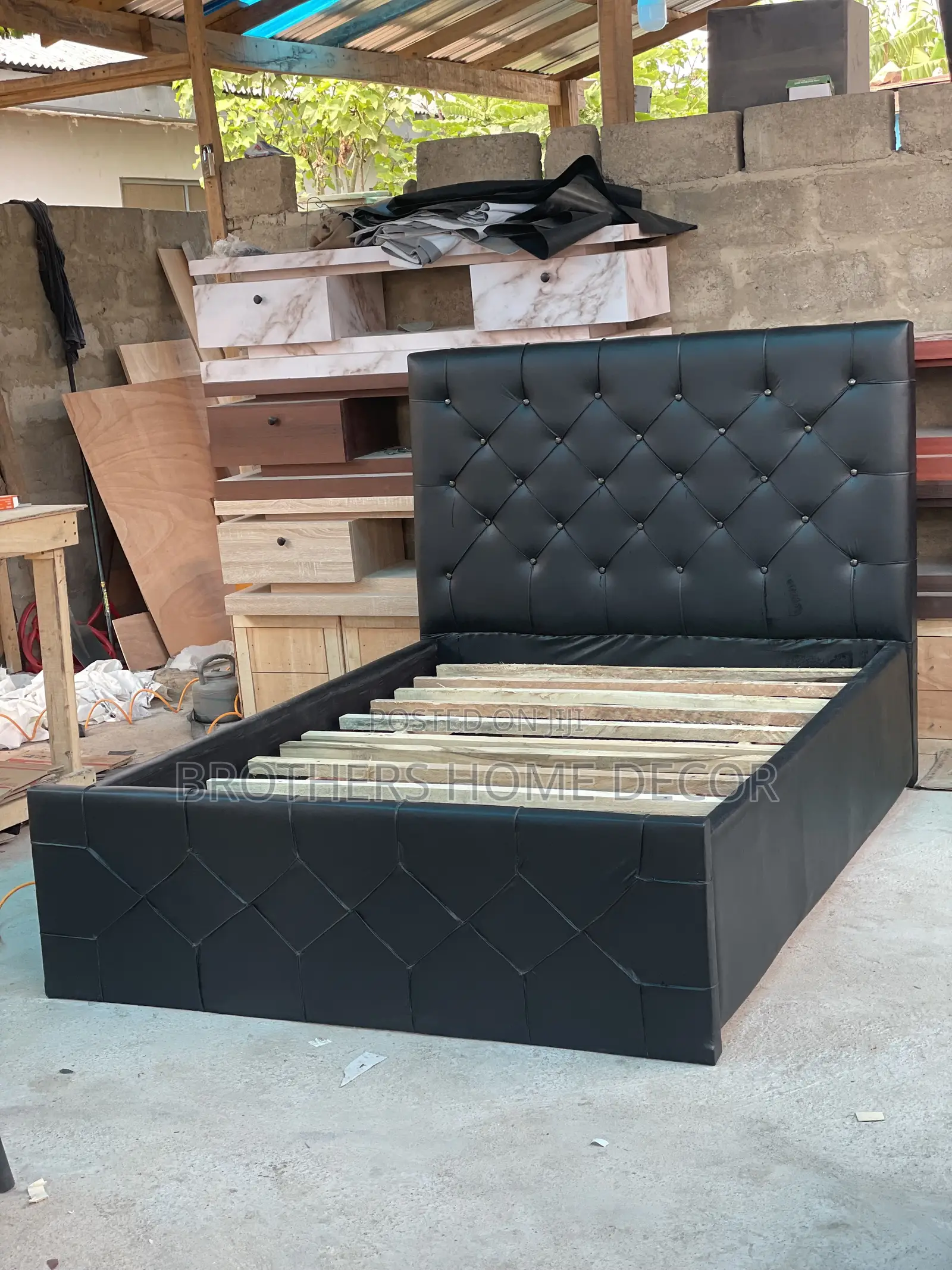 Leather Double Bedframe 54/75 Color Black