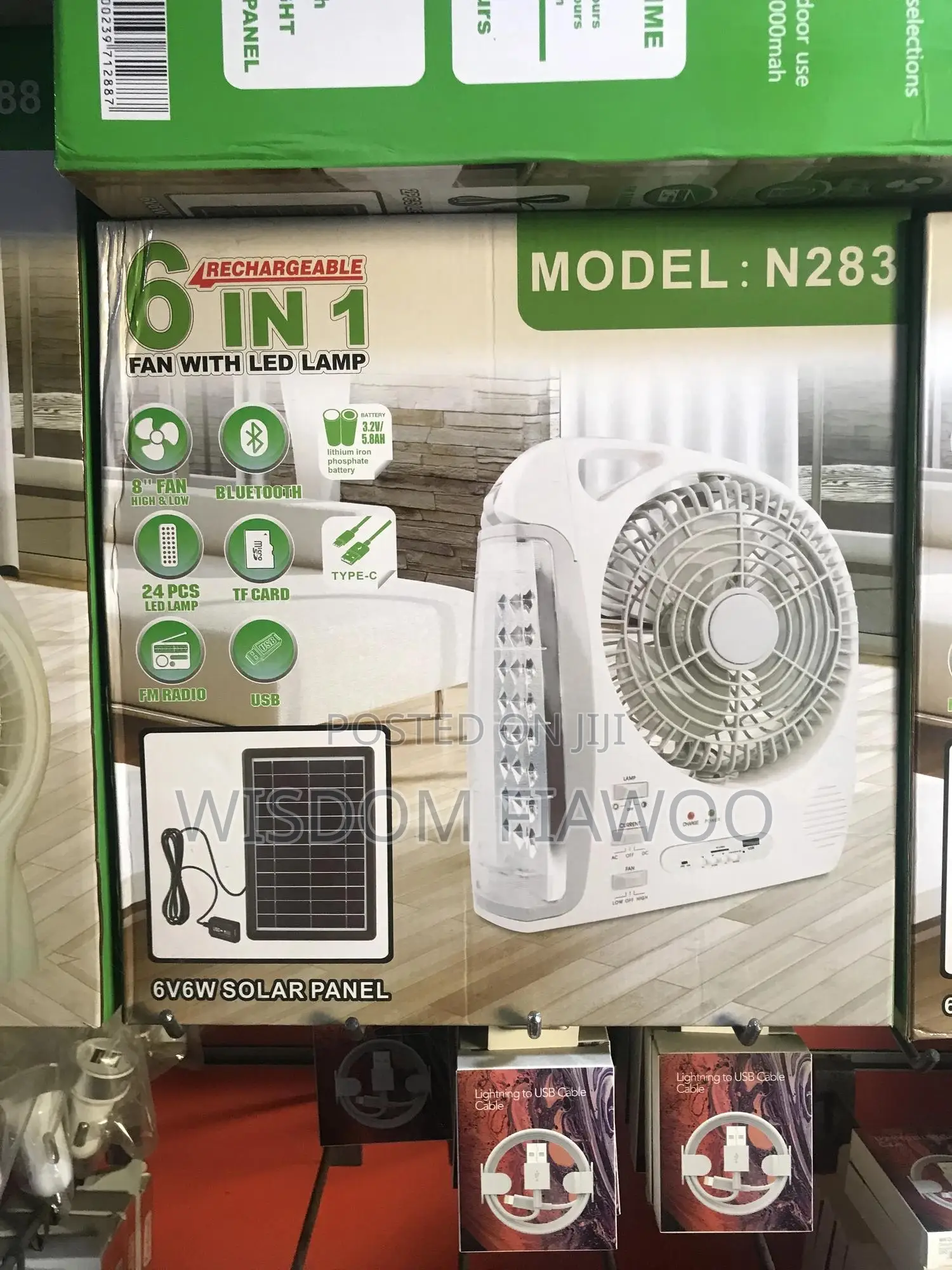 6 in 1 Rechargeable Fan With Led Lamp