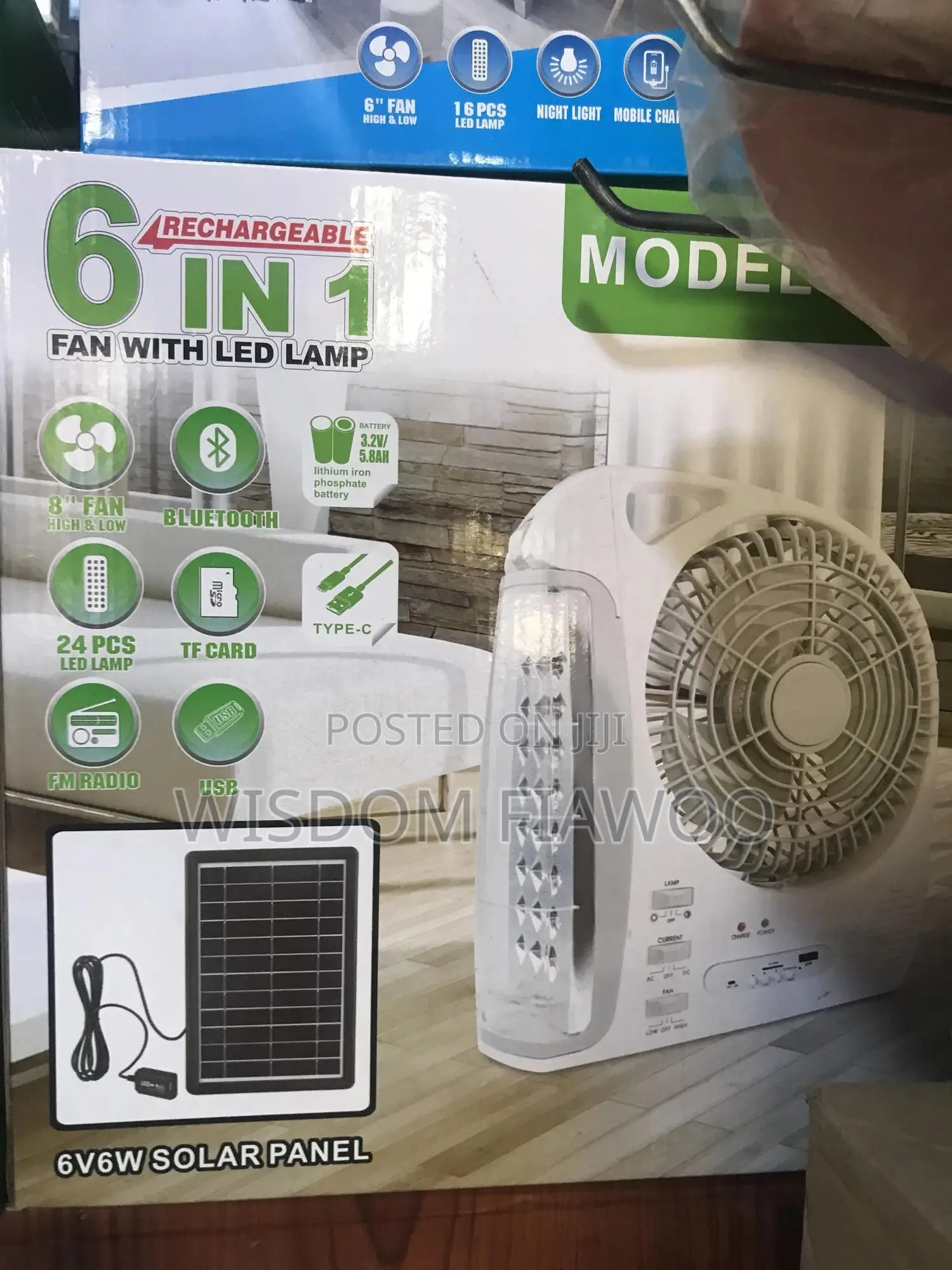 6 in 1 Rechargeable Fan With Led Lamp