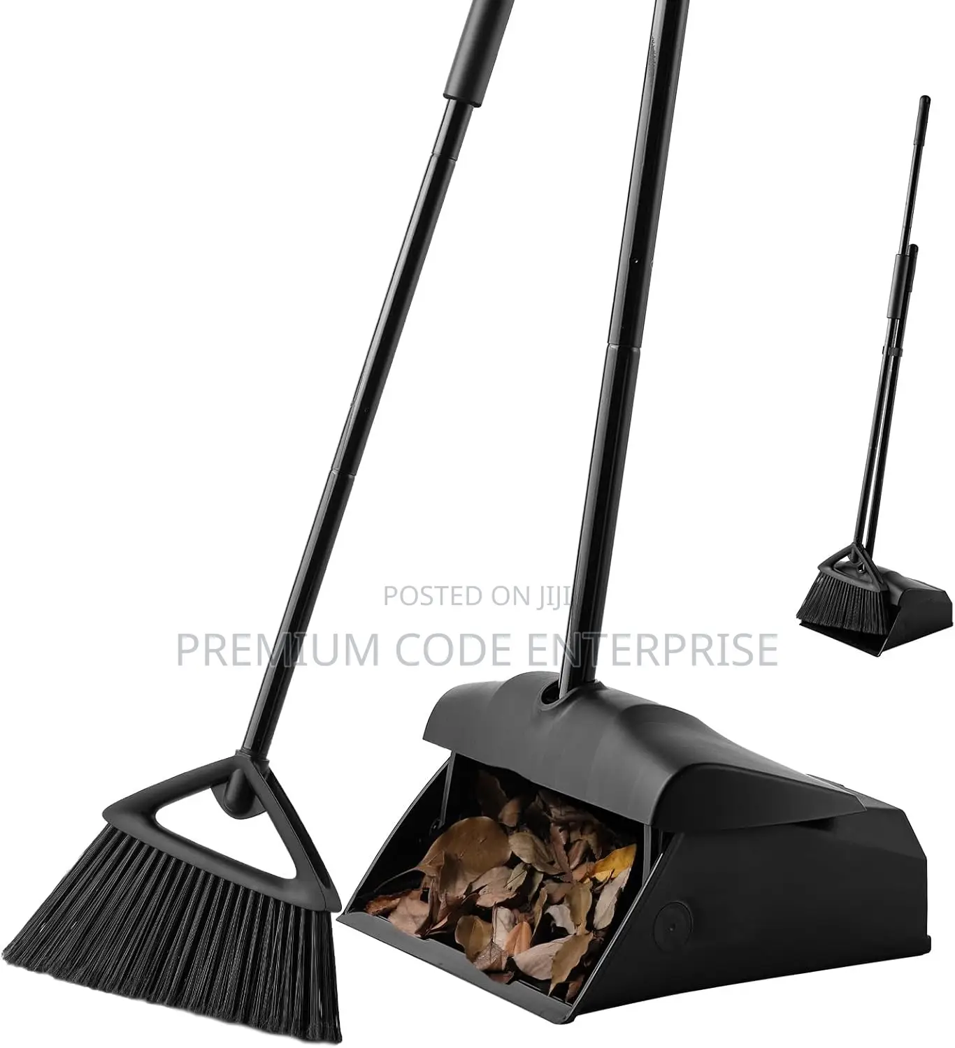 Long Handled Dustpan With Broom, Set - Black