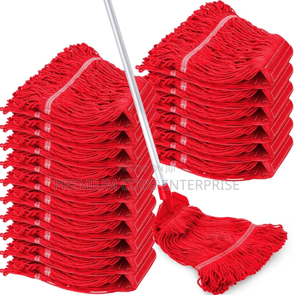 Industrial Cotton Wet Mop With Long Handle, Red