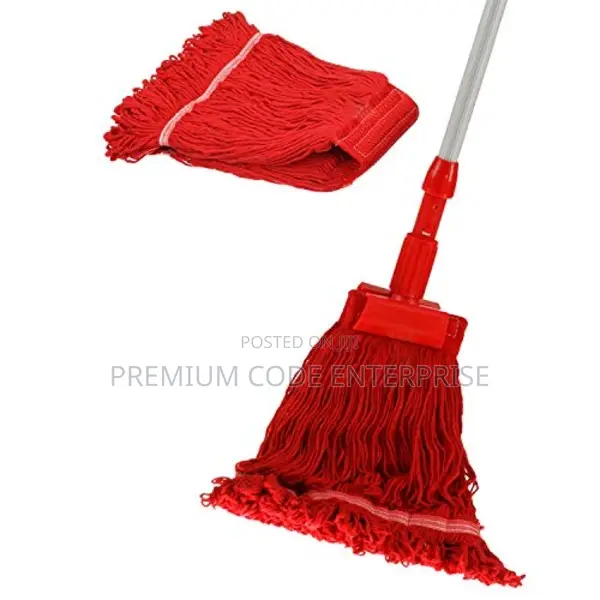 Industrial Cotton Wet Mop With Long Handle, Red