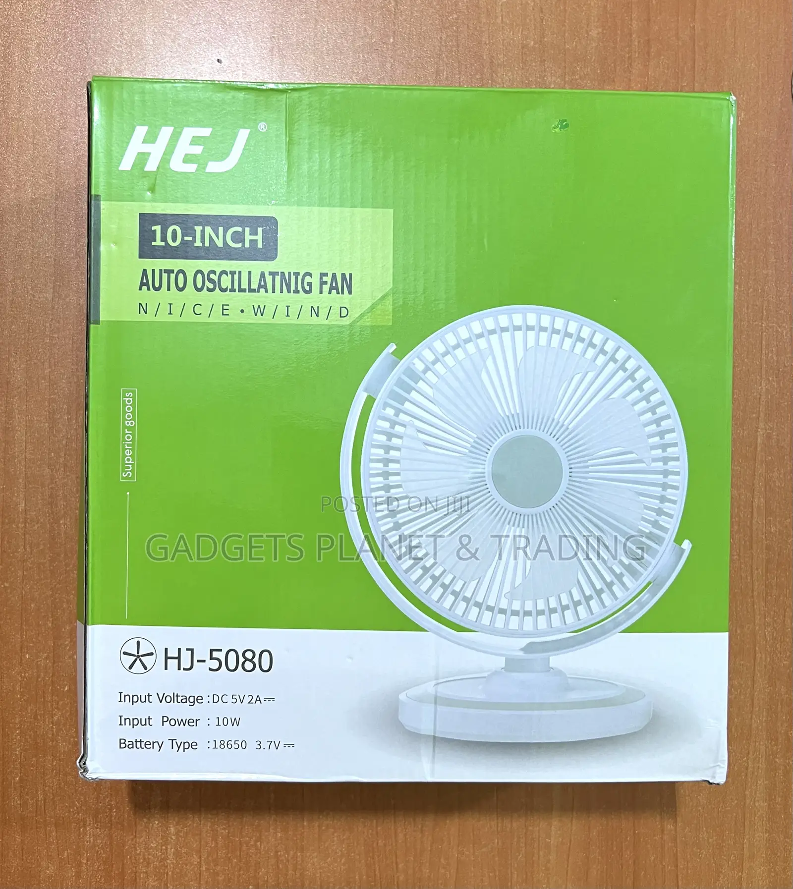 Portable Auto Oscillating Rechargeable Desk Fan Hej-5080 10"
