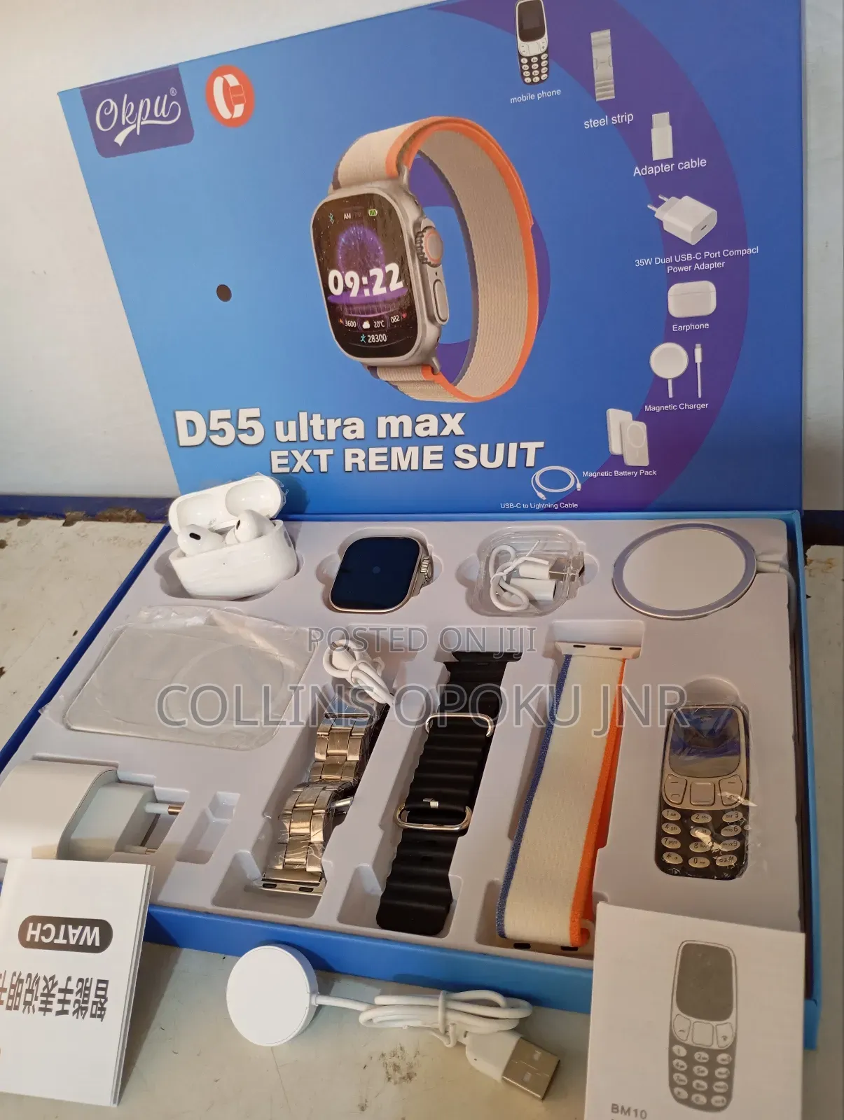 D55 Ultra Smartwatch With Mini Phone, Airpod, PWR Bank-Black