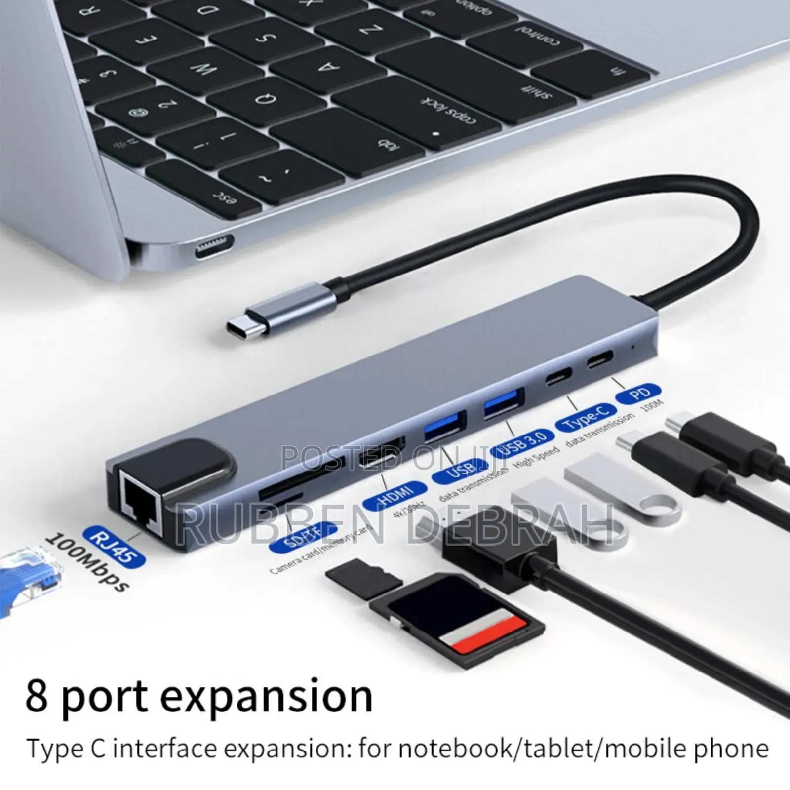 Type C Usb 8 in 1 3 1 to Hdmi Hub Adapter With Sd Tf Rj45