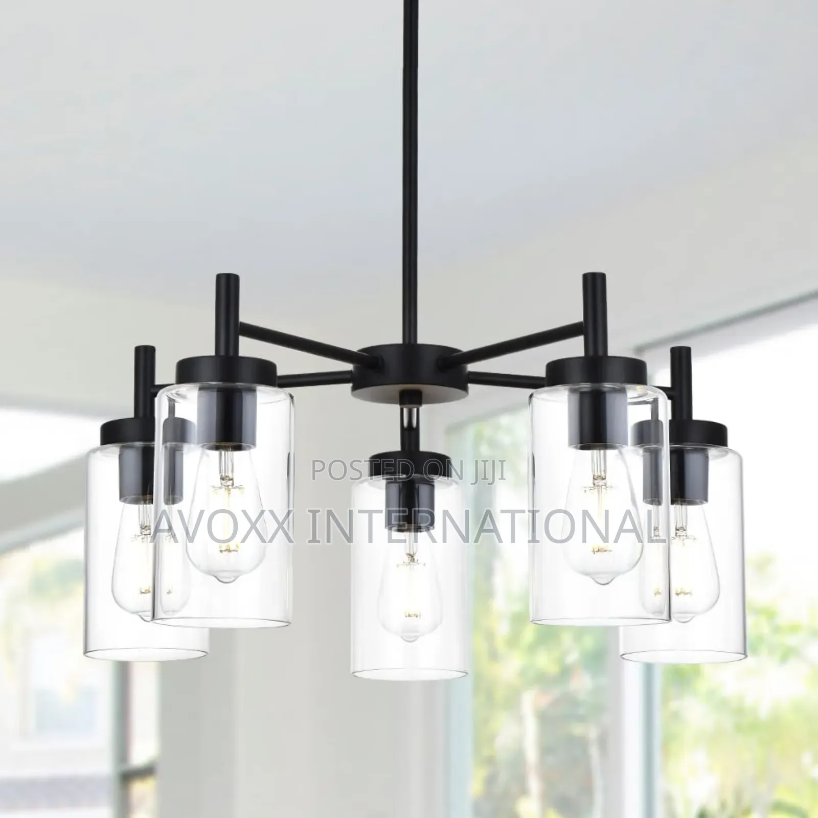 VINLUZ 5 Light Contemporary Chandelier Black Modern Lighting