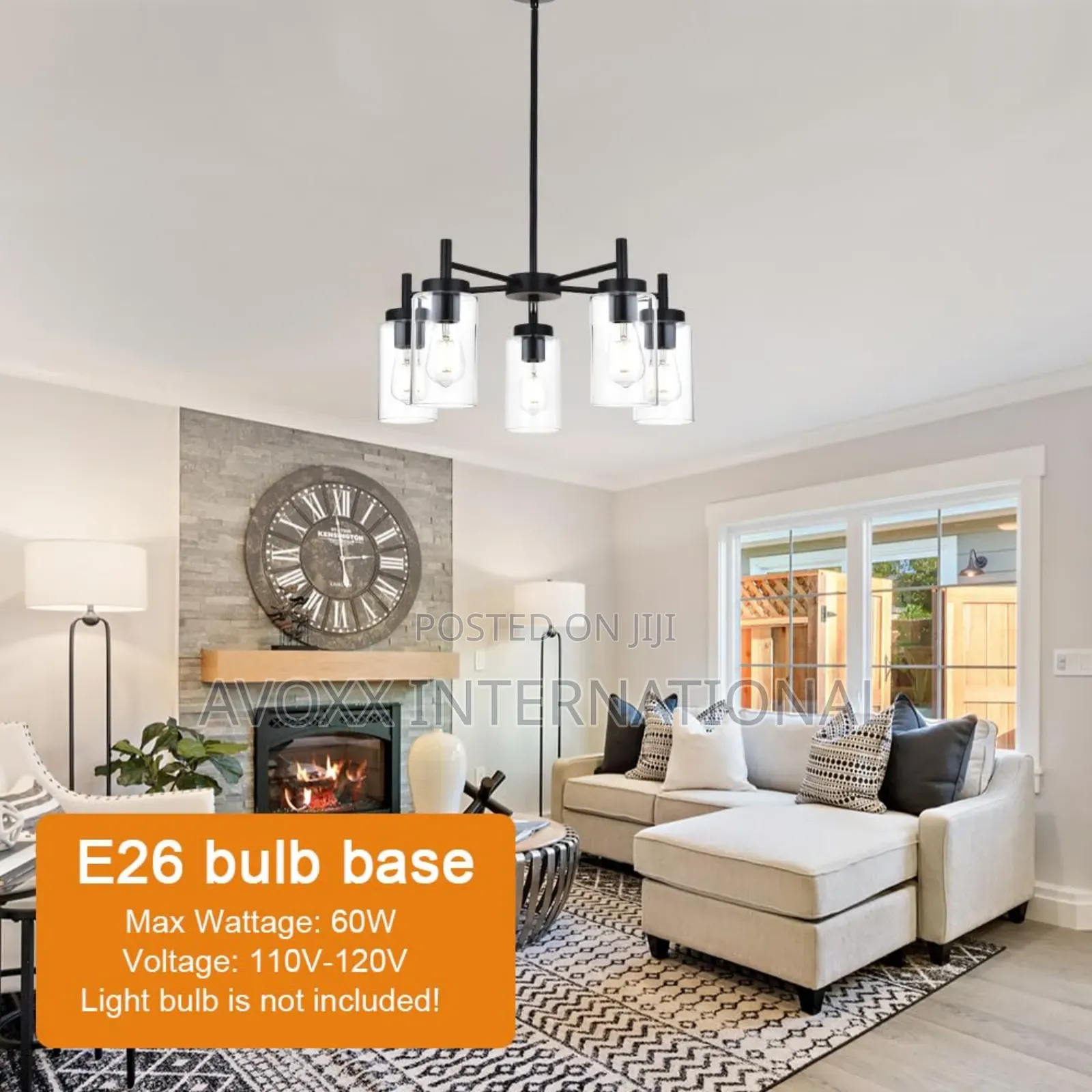 VINLUZ 5 Light Contemporary Chandelier Black Modern Lighting