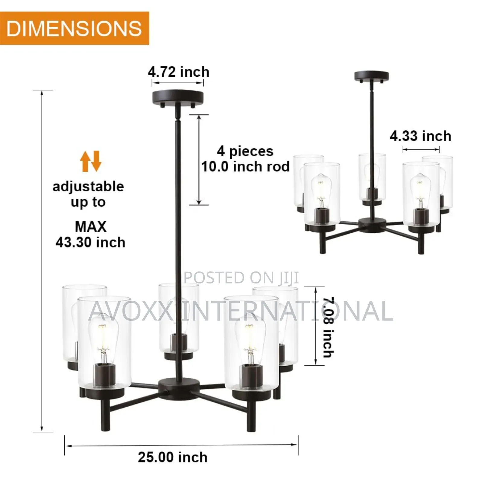 VINLUZ 5 Light Contemporary Chandelier Black Modern Lighting