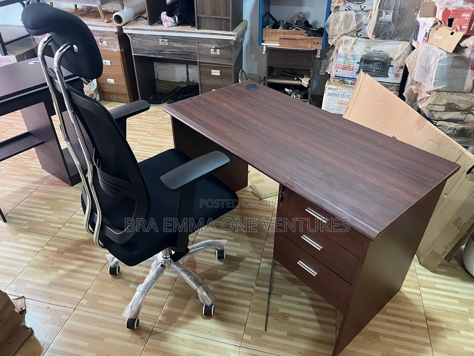 1.2m Office Table With Drawers and Swivel Chair