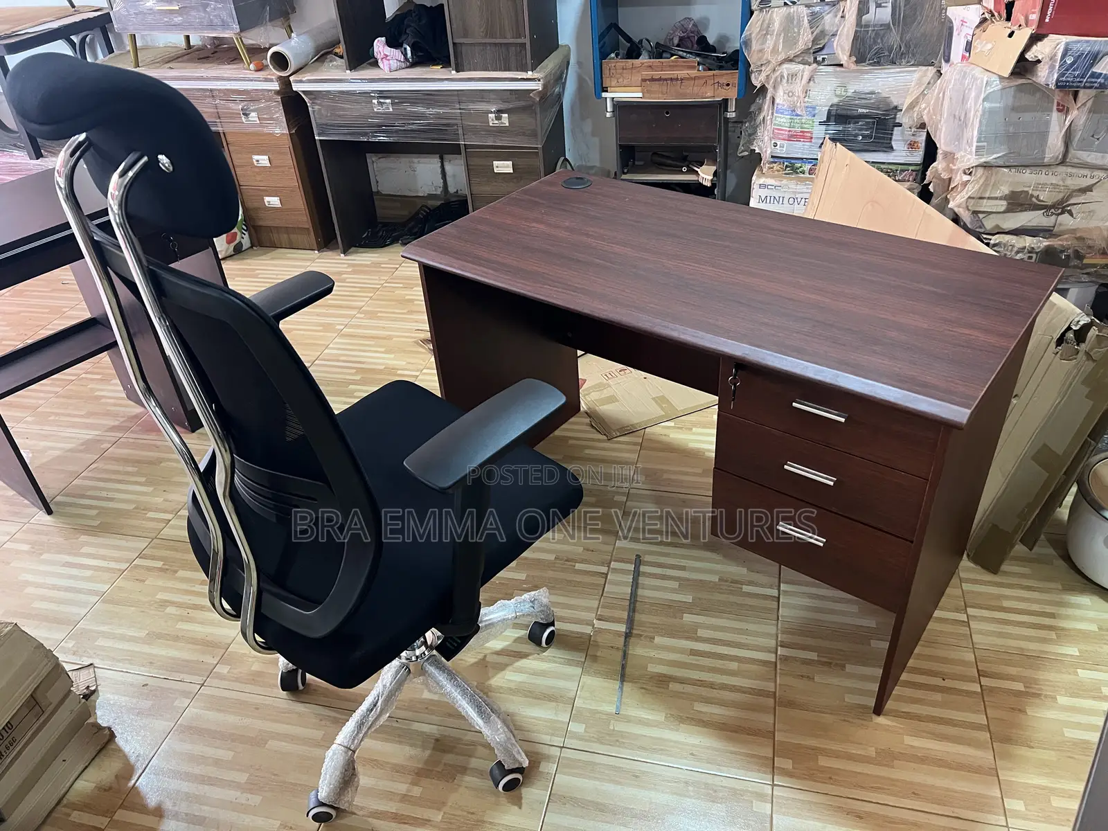 1.2m Office Table With Drawers and Swivel Chair