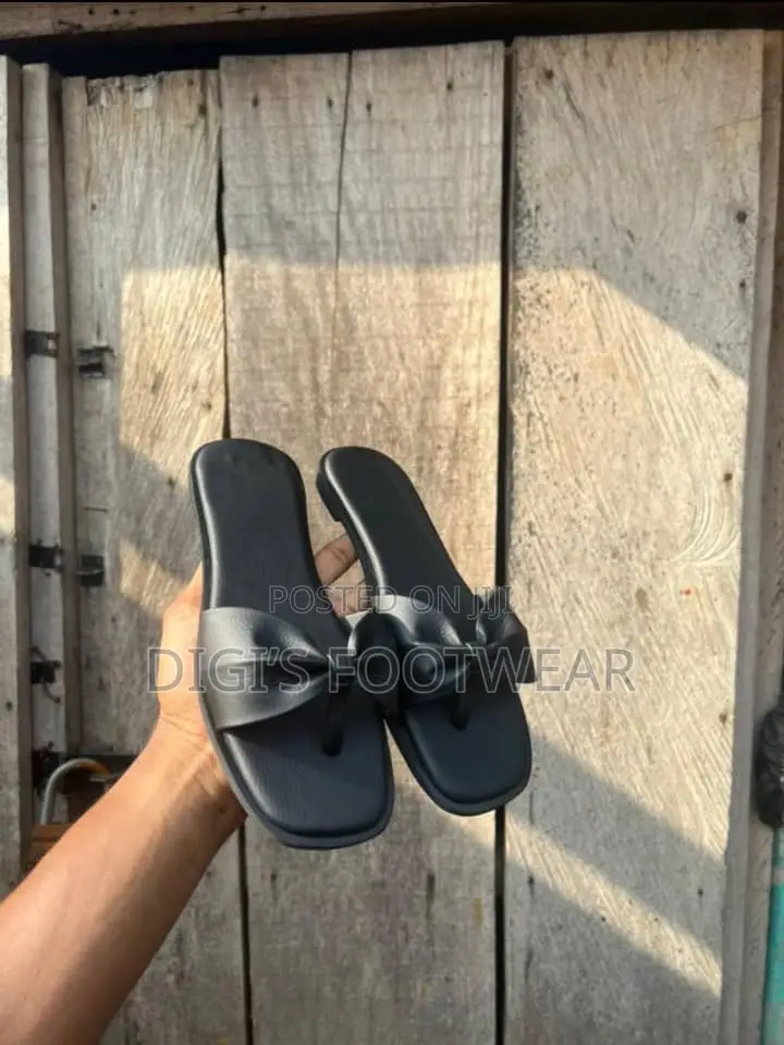 Black Leather Butterfly Ladies Slippers