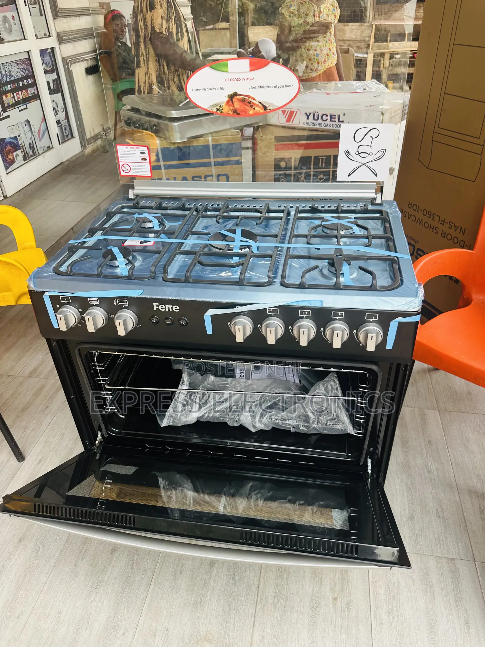 Oven Rotisserie Grill 5burner Gas Cooker Black Stainless