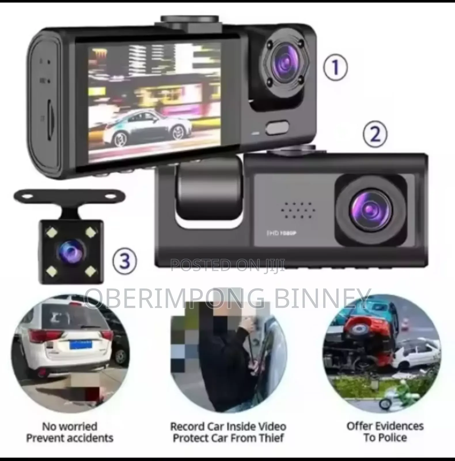 Dash Cam/Dashcam 3 in 1 Car Camera( Front, Back and Inside the Car)