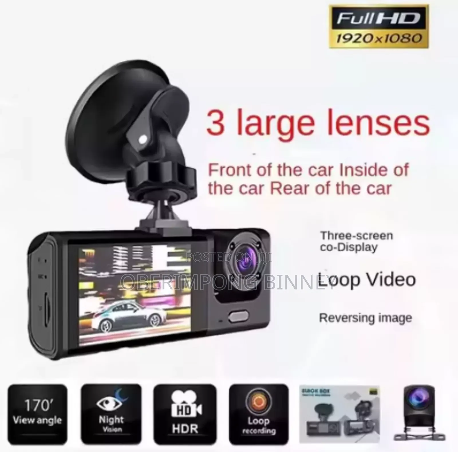 Dash Cam/Dashcam 3 in 1 Car Camera( Front, Back and Inside the Car)