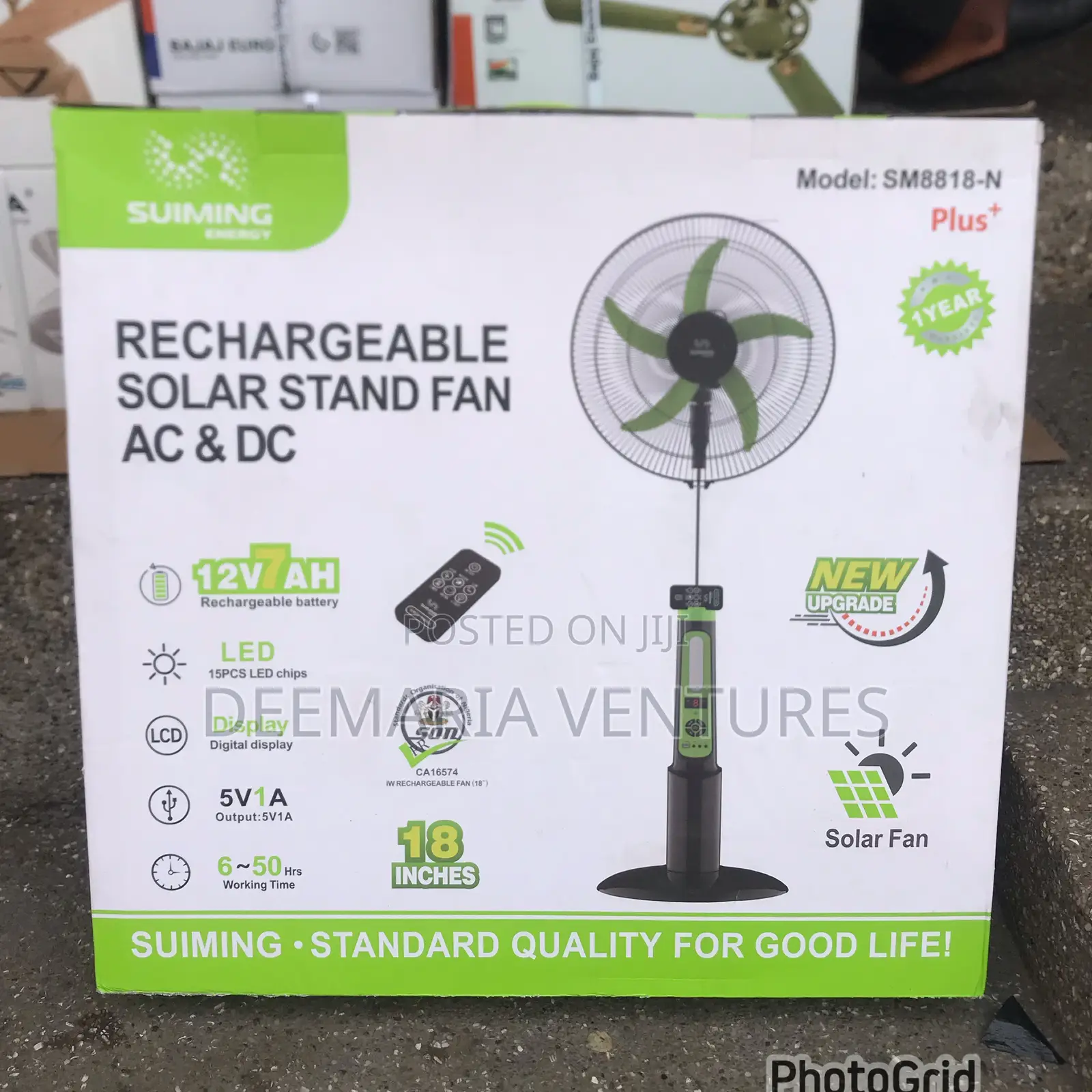 Suiming 18 Inches Rechargeable Solar Fan Ac Dc