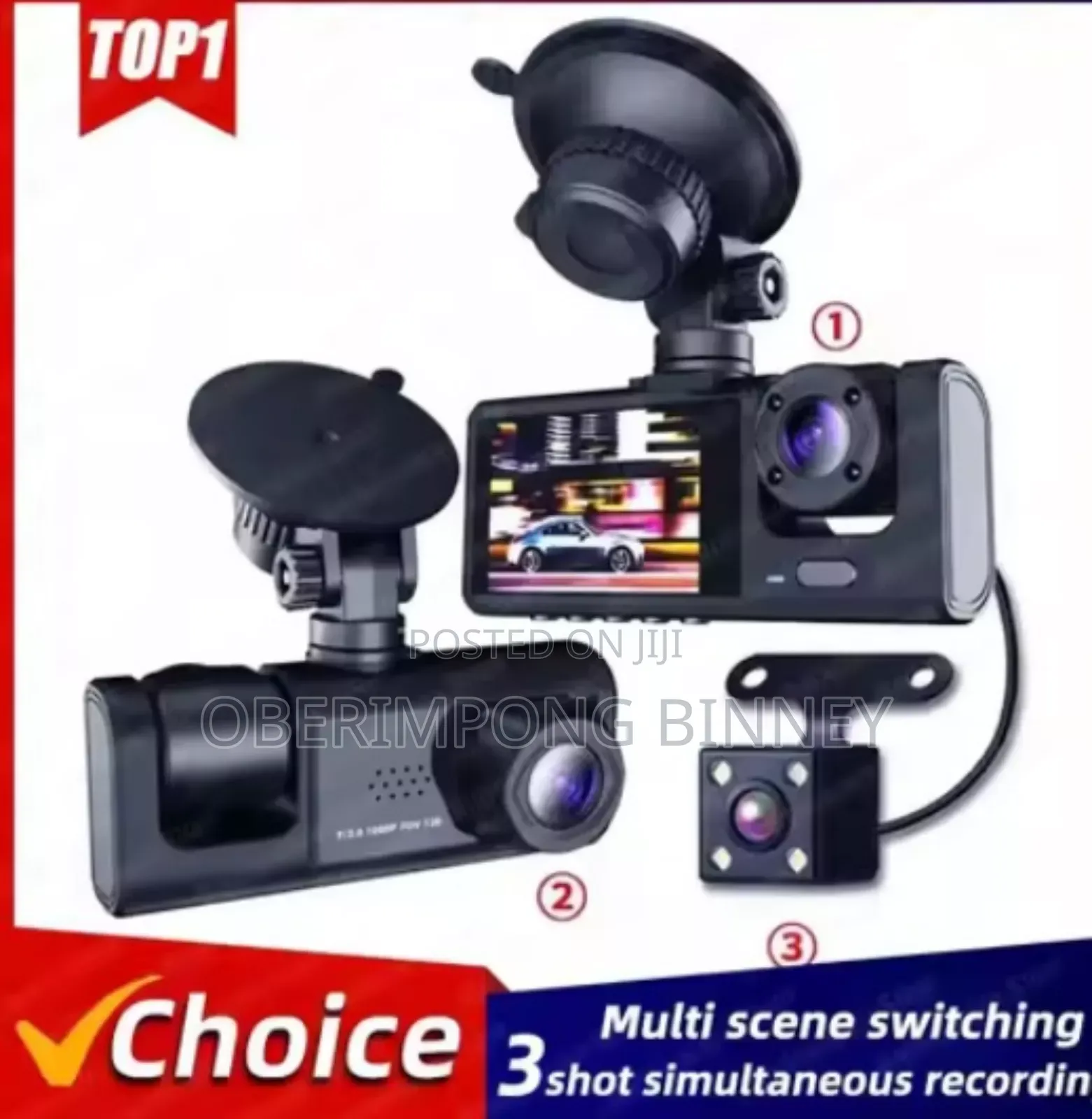 Dash Cam/Dashcam 3 in 1 Car Camera( Front, Back and Inside the Car)