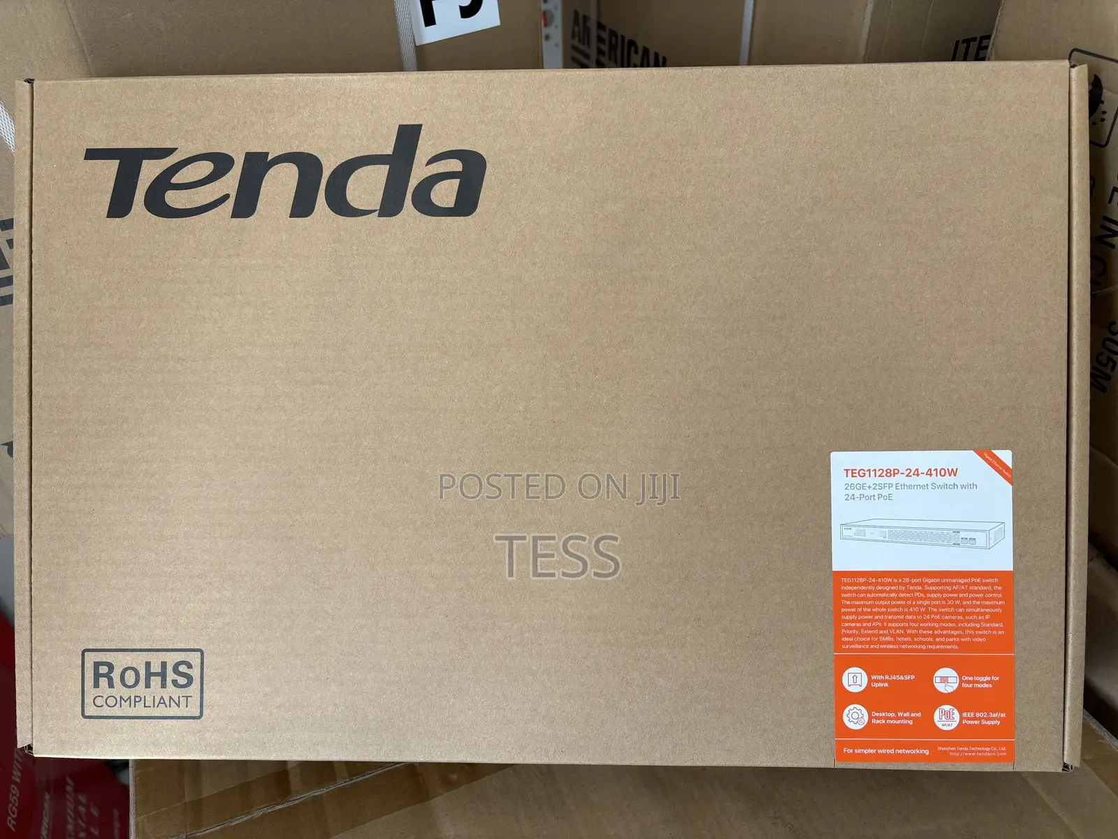 Tenda 24port Gigabit Poe Switch + 2uplink Teg1128p-24-410w