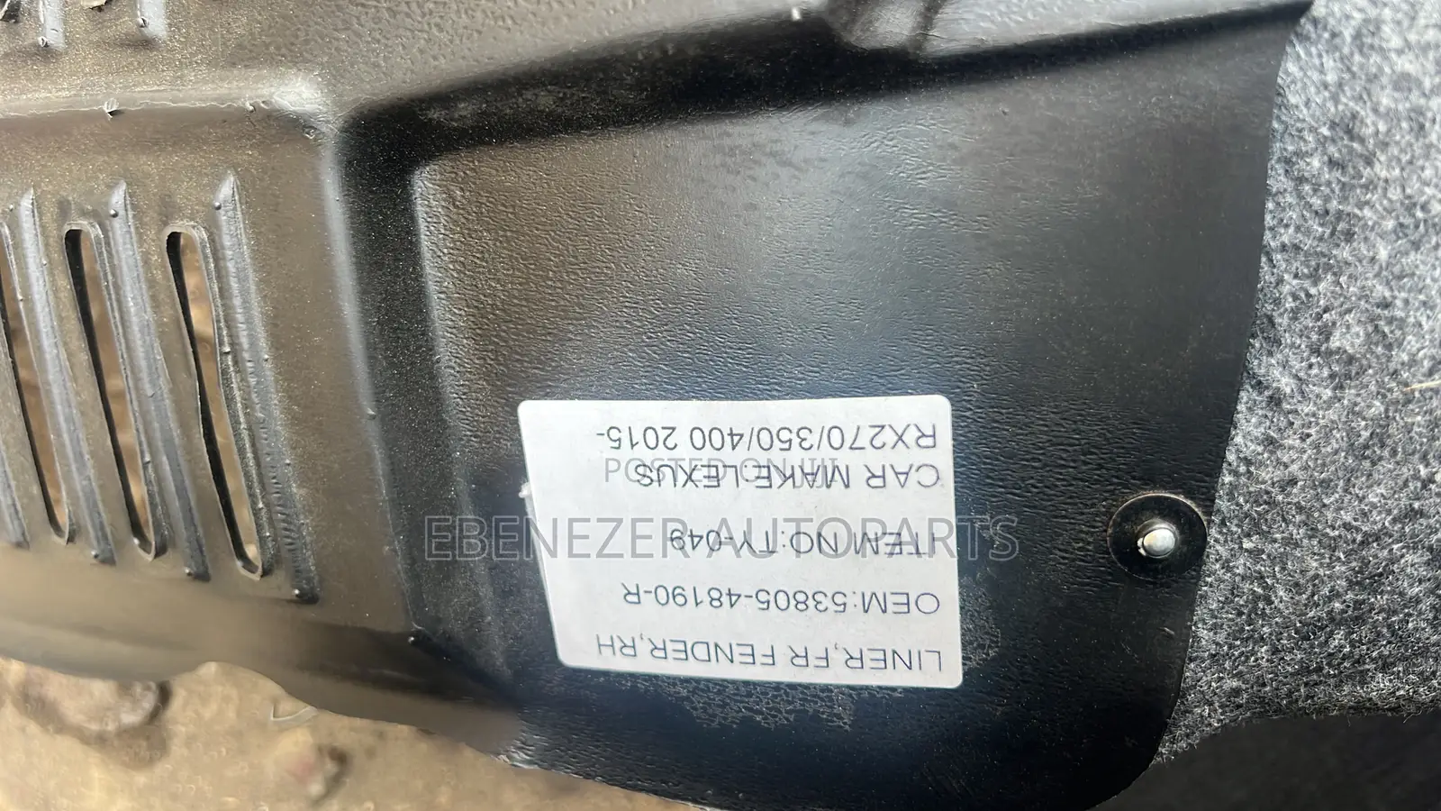 Lexus Rx270 Rx350 Rx400 Woolen Mudguard Liner