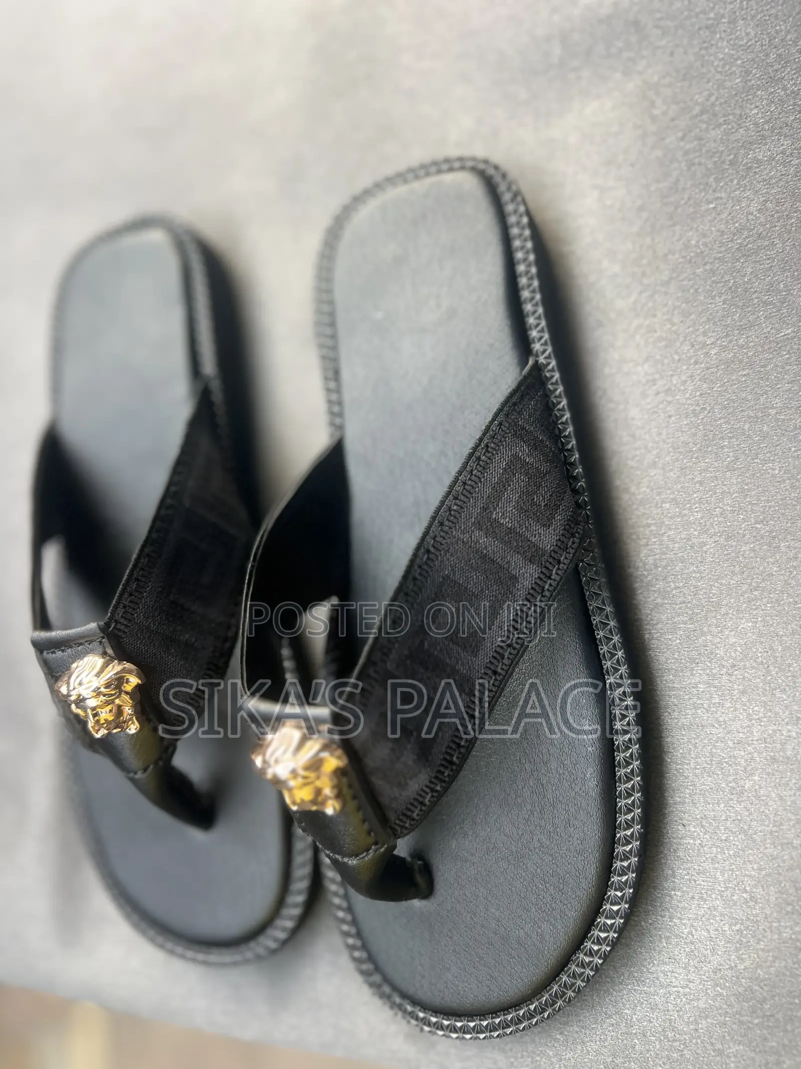 Black Versace Strap Slippers