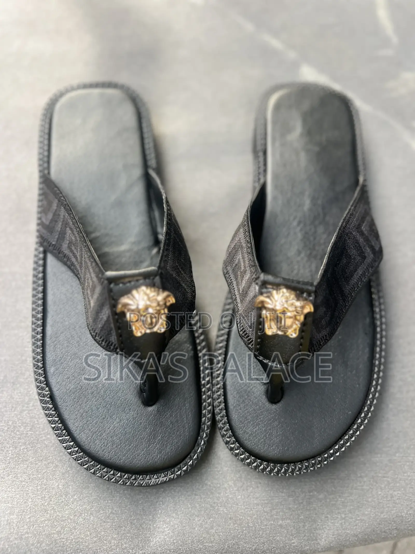 Black Versace Strap Slippers