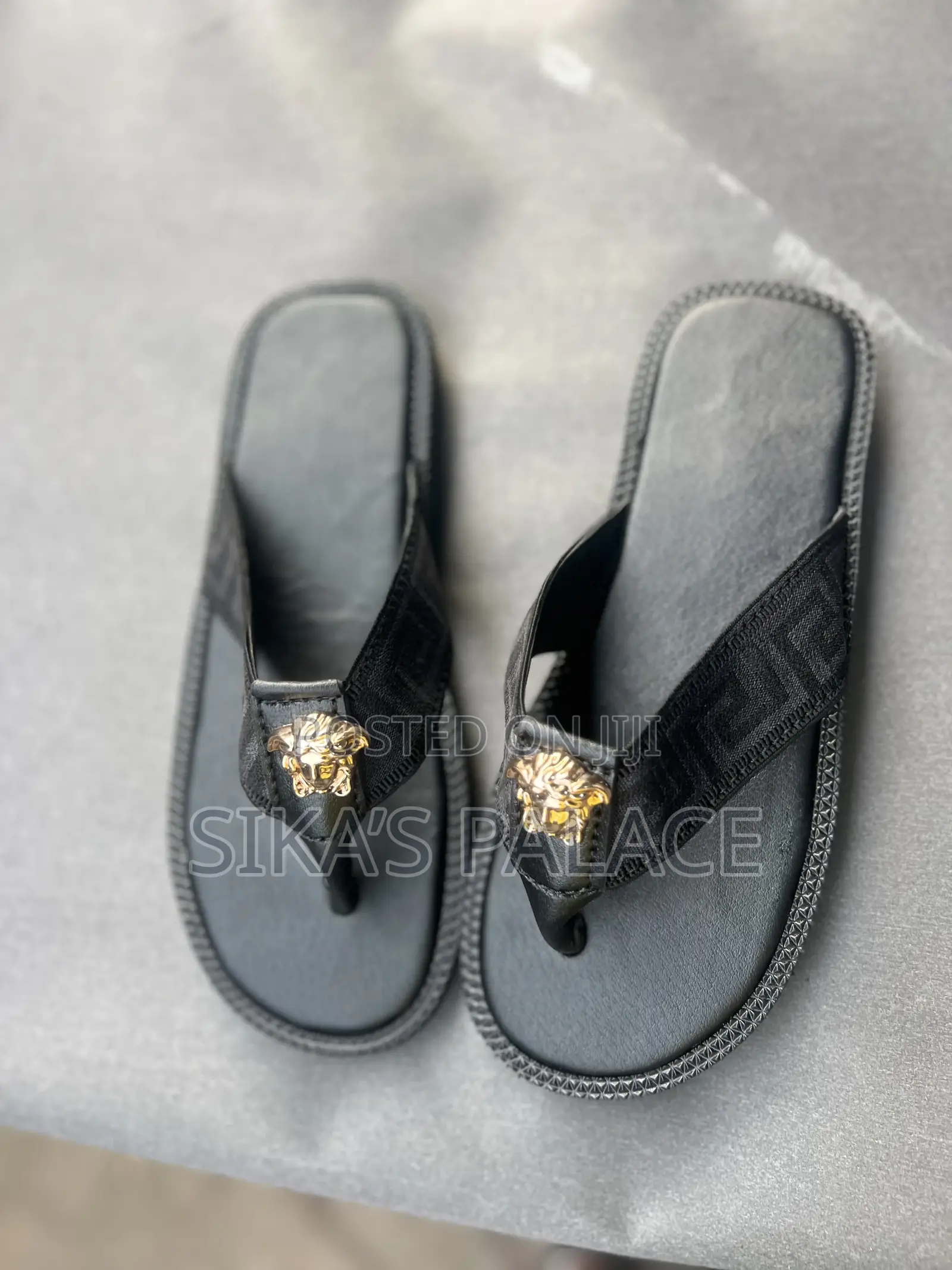 Black Versace Strap Slippers