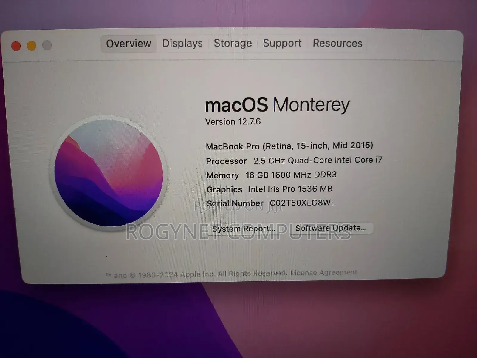 New Laptop Apple MacBook Pro 2015 16GB Intel Core i7 SSD 512GB