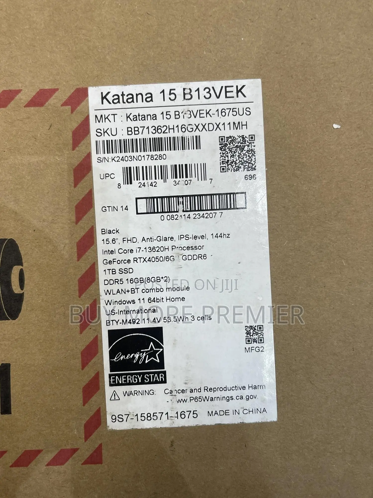 New Laptop MSI Katana 15 16GB Intel Core i7 SSD 512GB