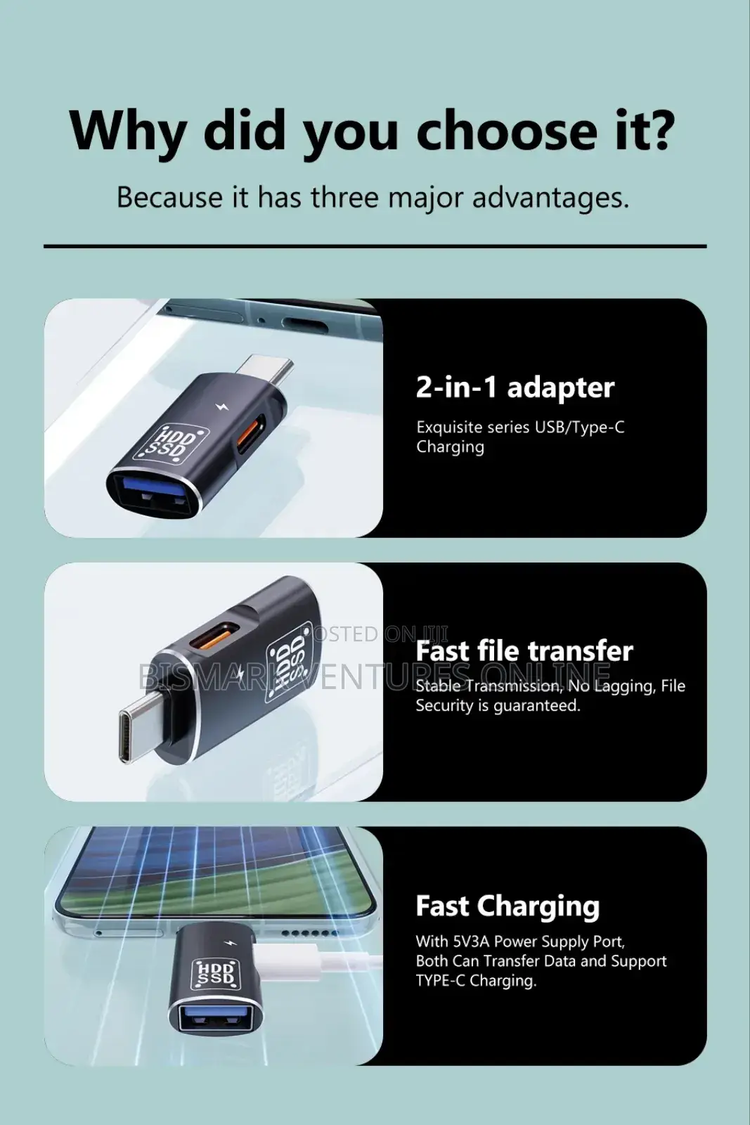 2in1 Usb-C Type-C to Usb 3.0 Female Otg Dc Power Adapter