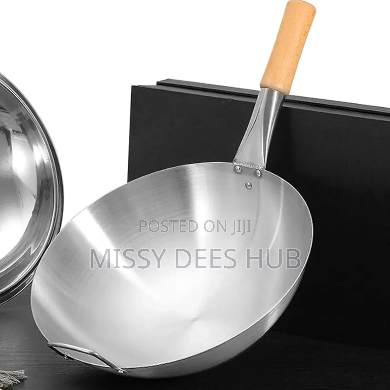 40cm Stainless Steel Wok With Long Wooden Handle
