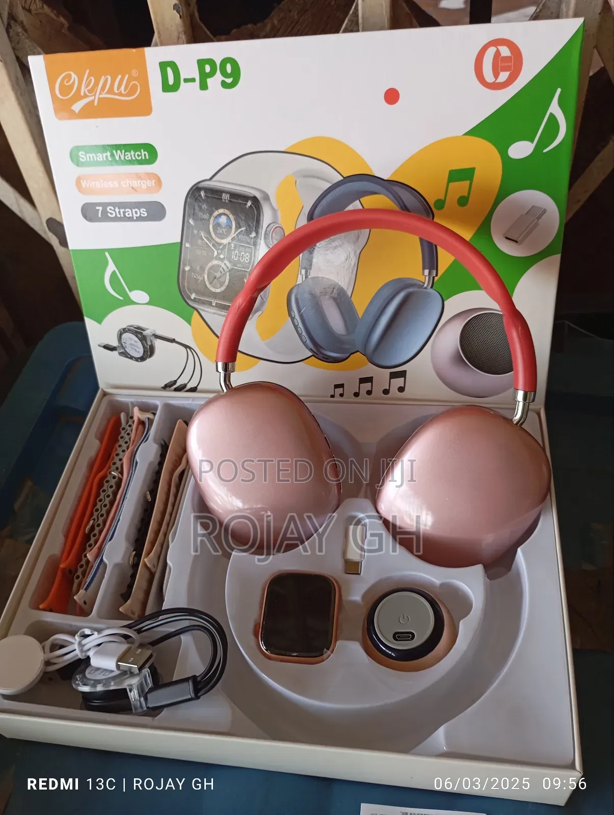 D-P9 Smart Watch With Bt Mini Speaker P9 Headphone - Red