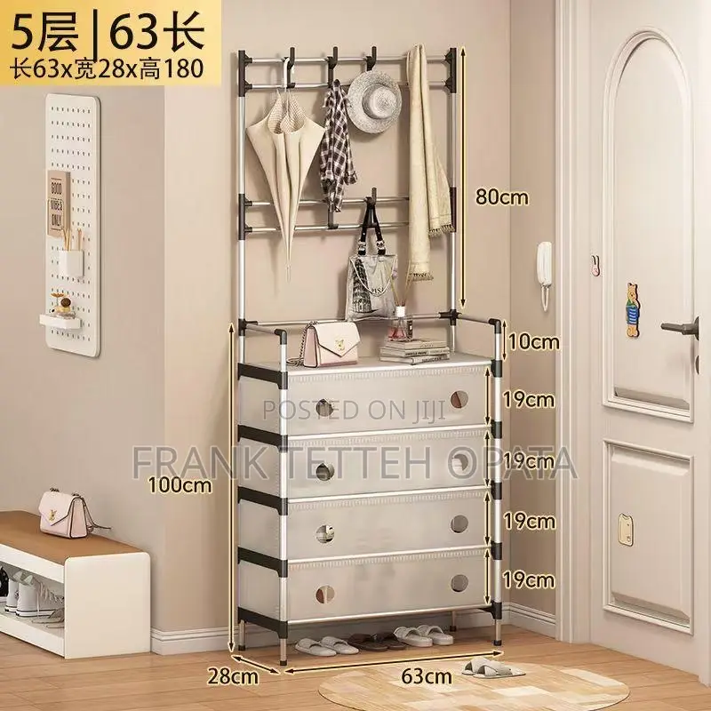 5 Tier Metal Shoes Shelf With Hooks Cover for Entryway
