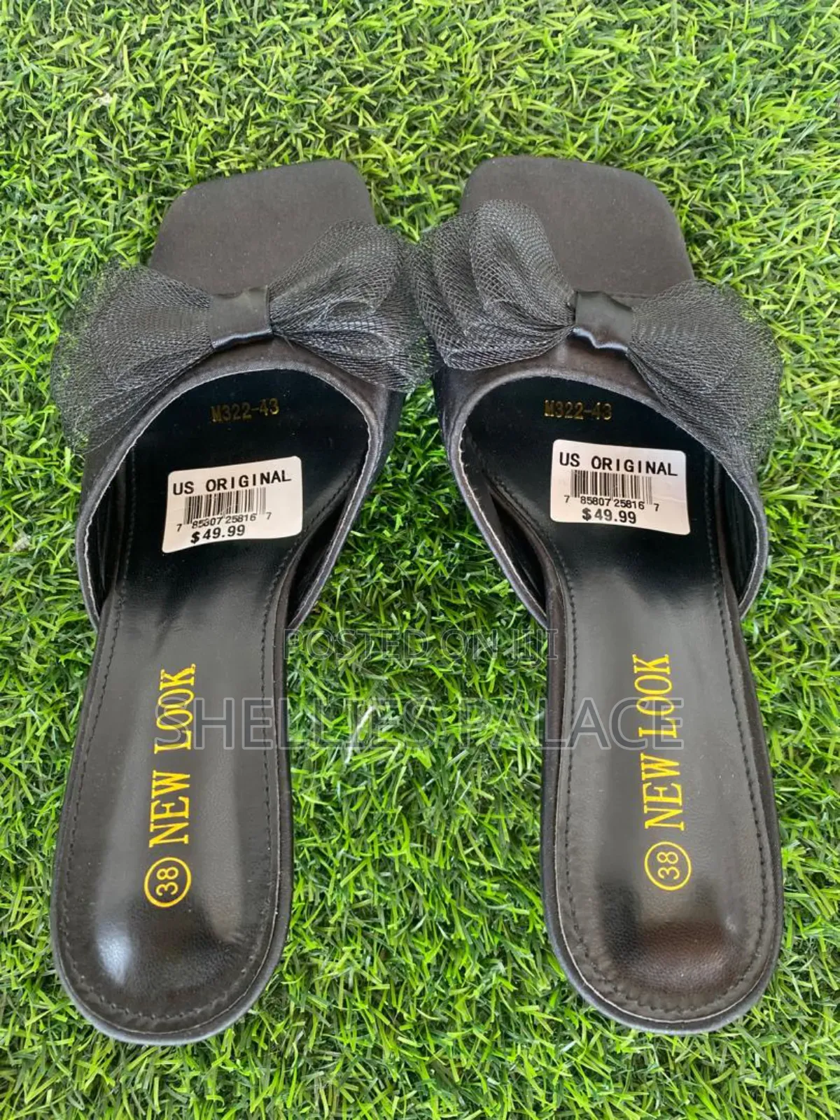 Women Black Bowtie Fashionable High Heels Slippers