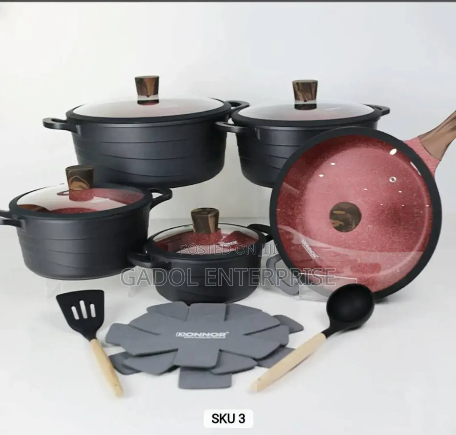 Granite Non Stick Cookware Diescast Set Free Ladle Induction
