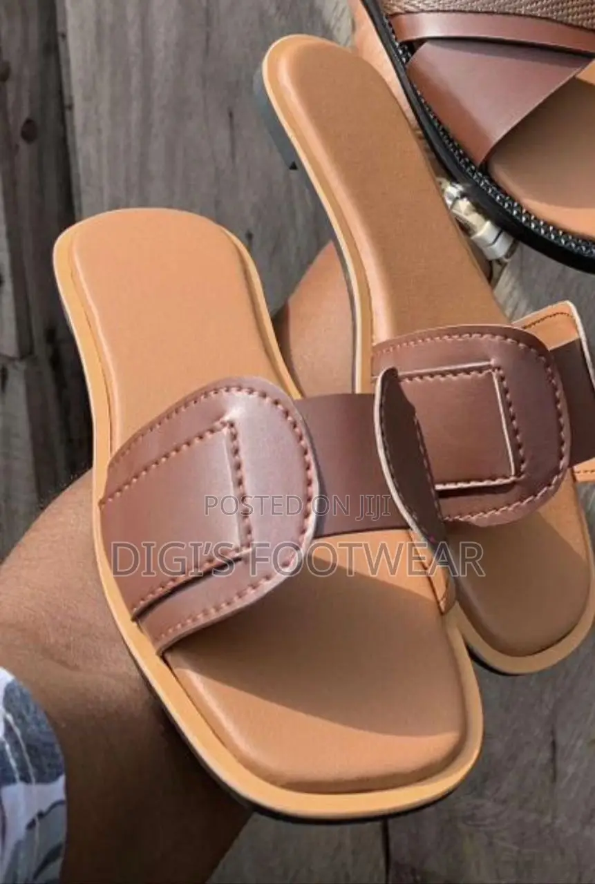 Brown Leather Female Slippers