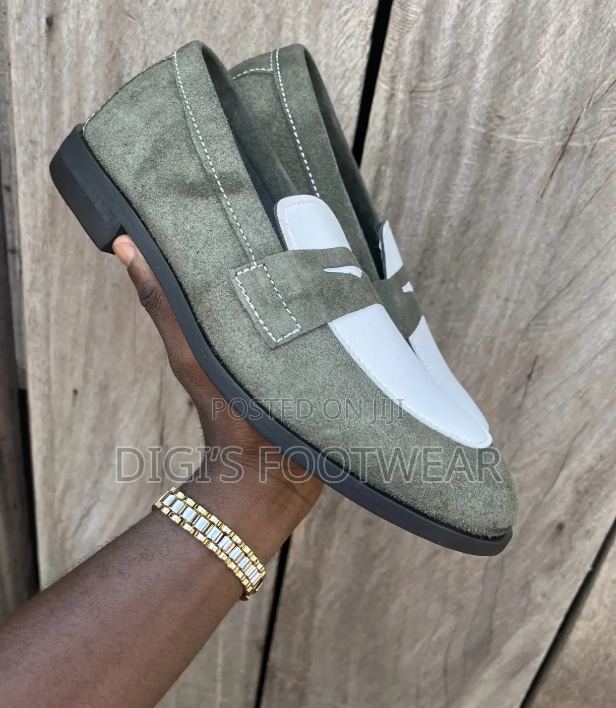 Green Suede and White Leather Shoe