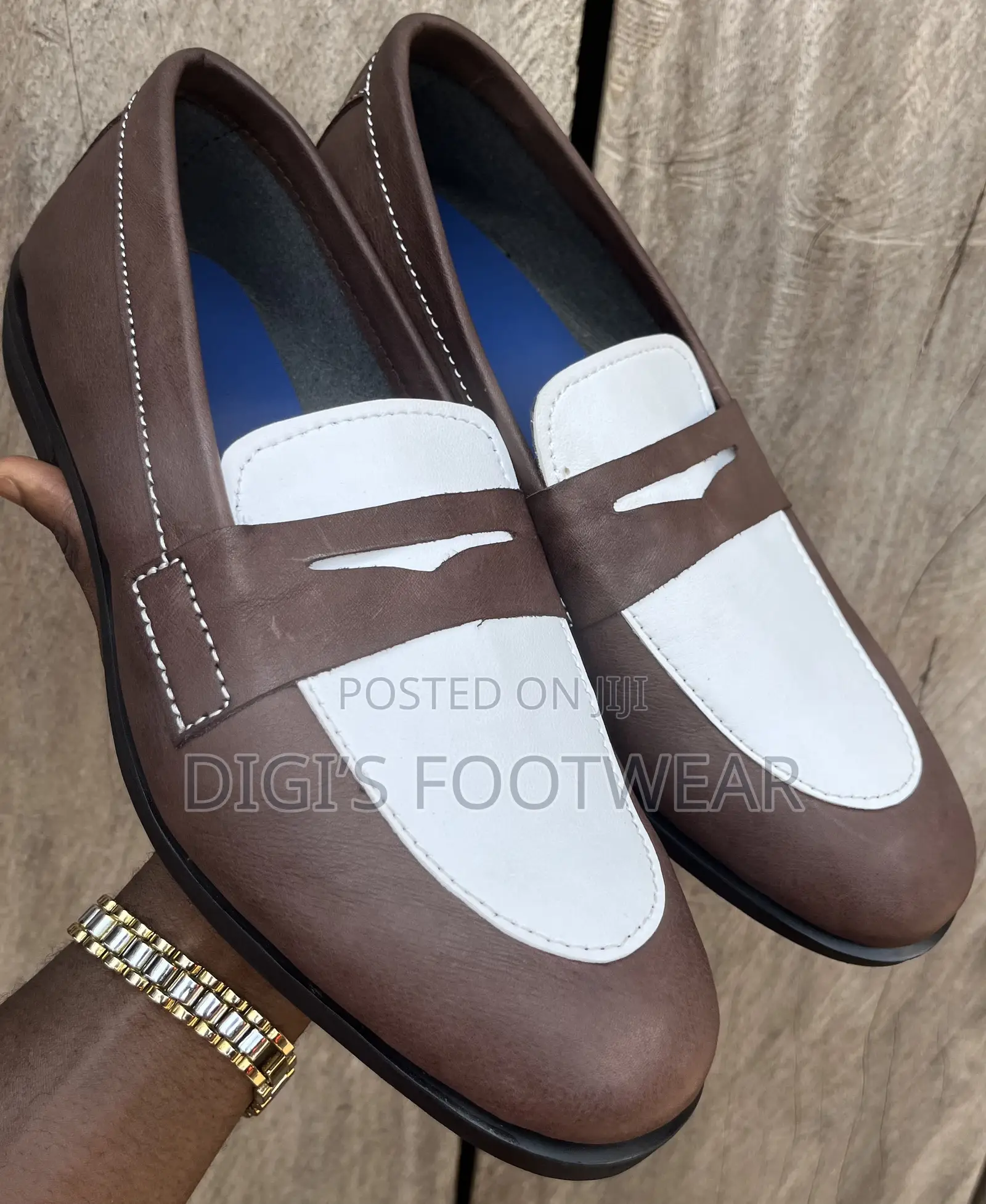 Coffee Brown and White Leather Shoe
