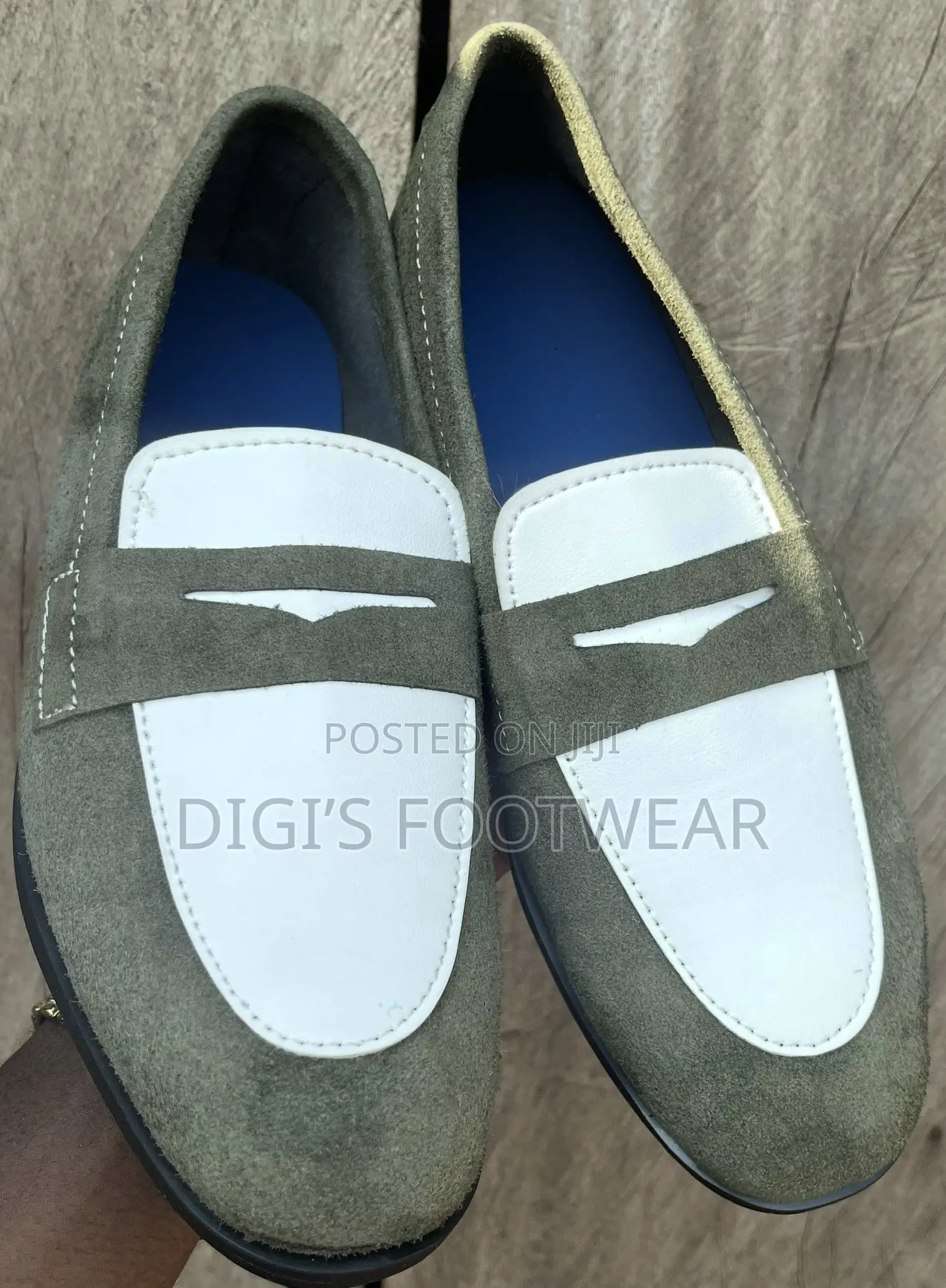 Green Suede and White Leather Shoe