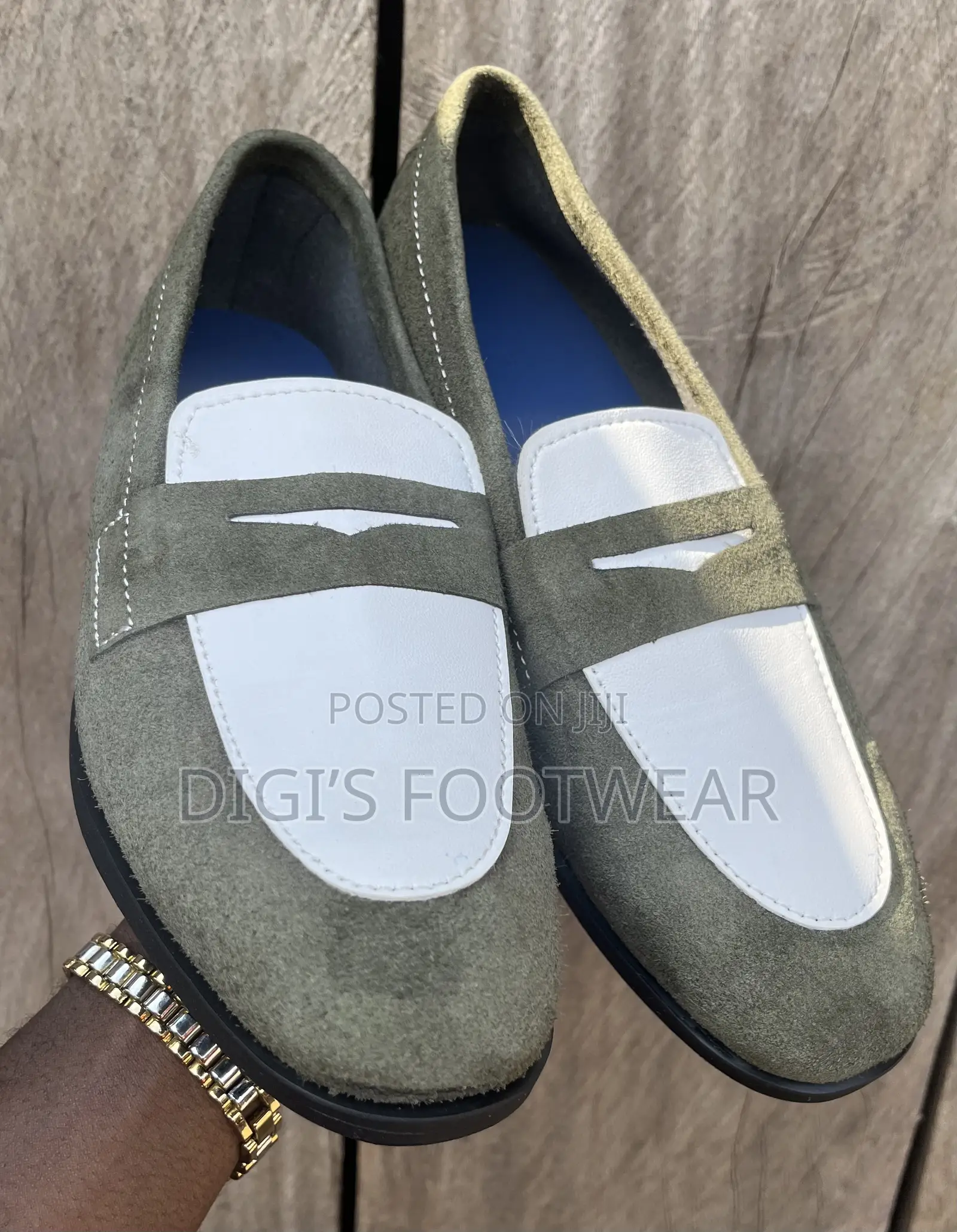 Green Suede and White Leather Shoe