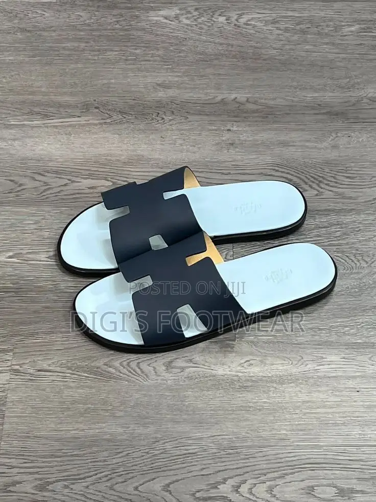 Black Leather With White Inner Slippers